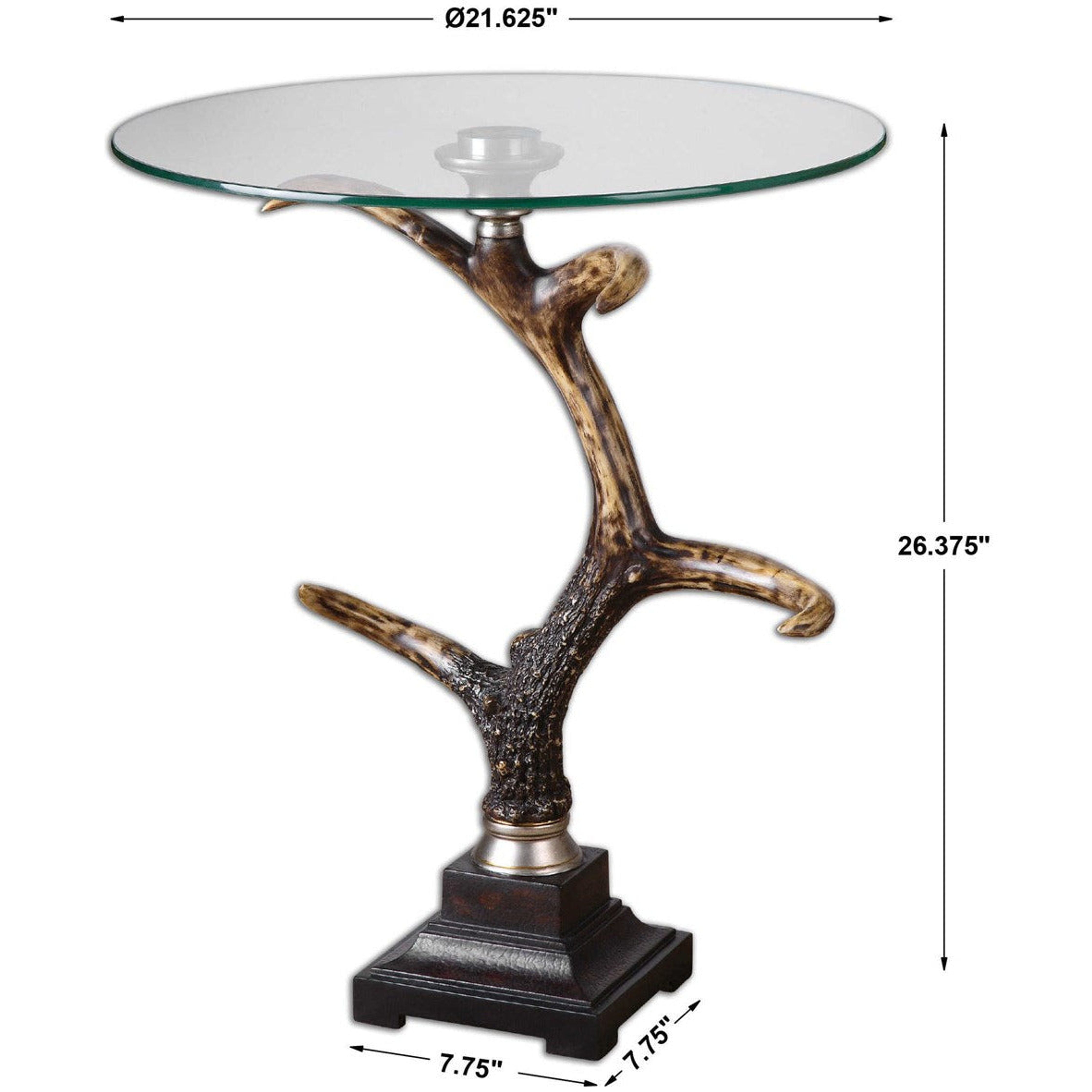 Uttermost Stag Horn Glass Top With Black and Broze Base Rustic Modern Side Table - Image 3