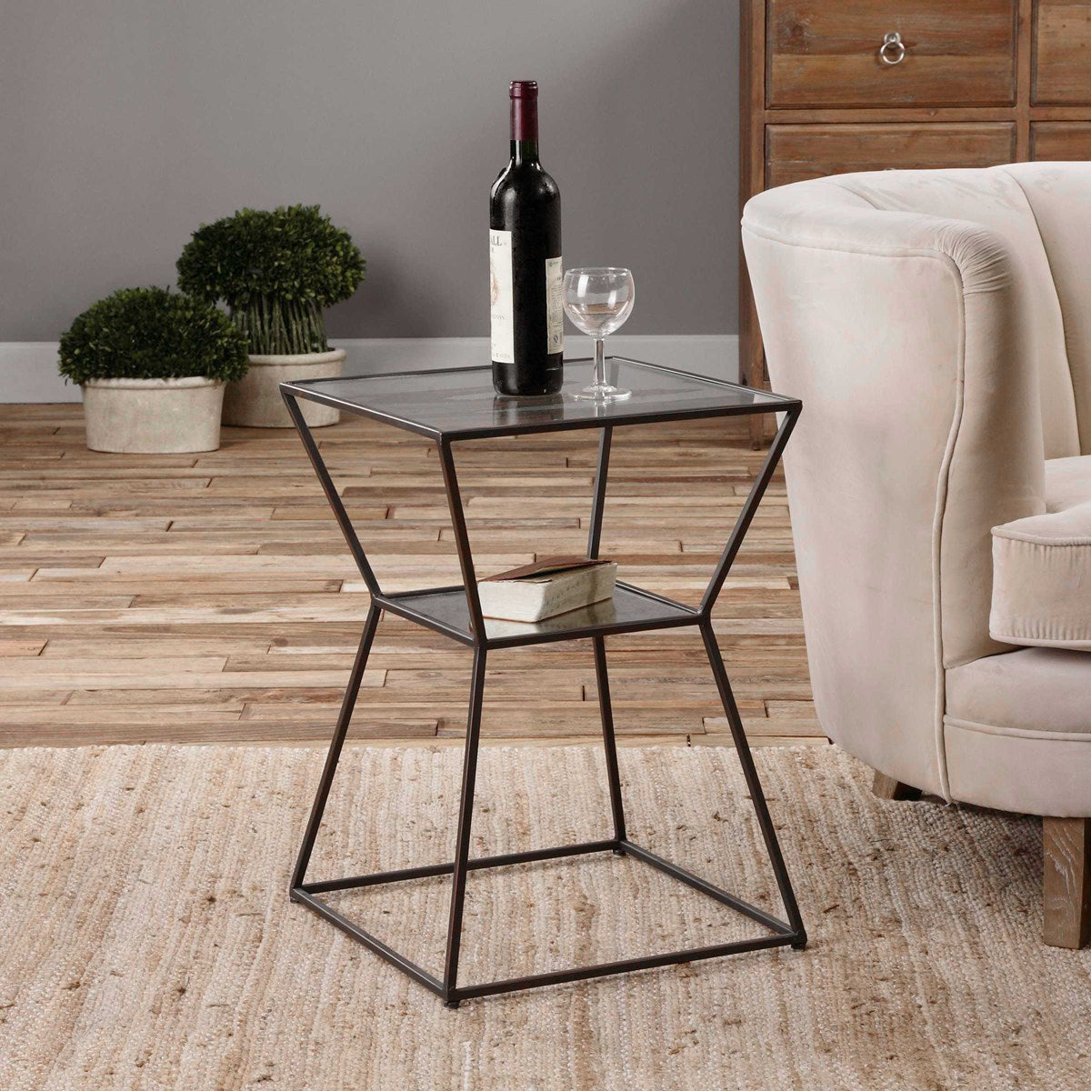 Uttermost Auryon Glass Top With Black Iron Base Modern Accent Table - Image 1