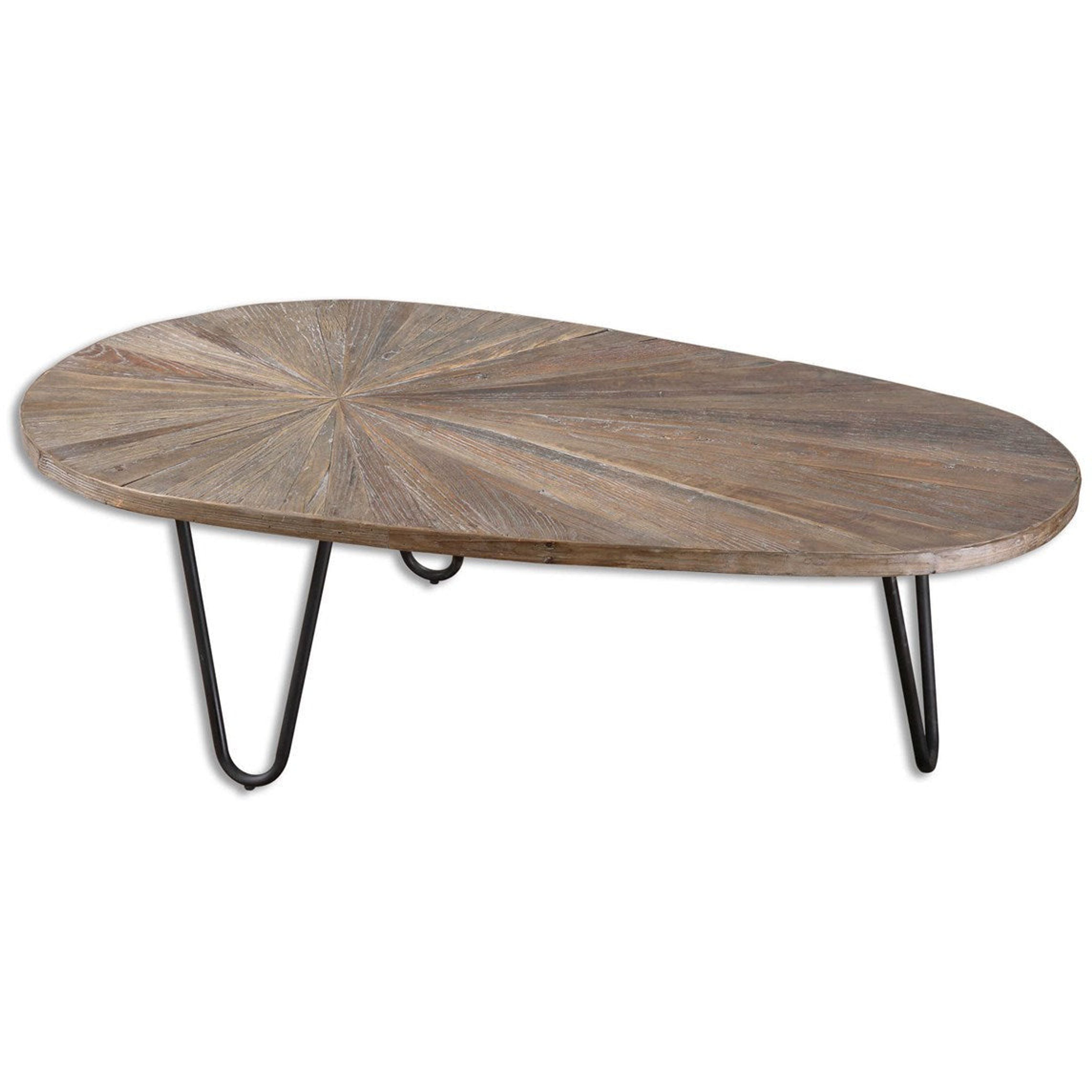 Uttermost Leveni Reclaimed Weathered Gray Wash Wood and Black Iron Rustic Modern Coffee Table - Image 2