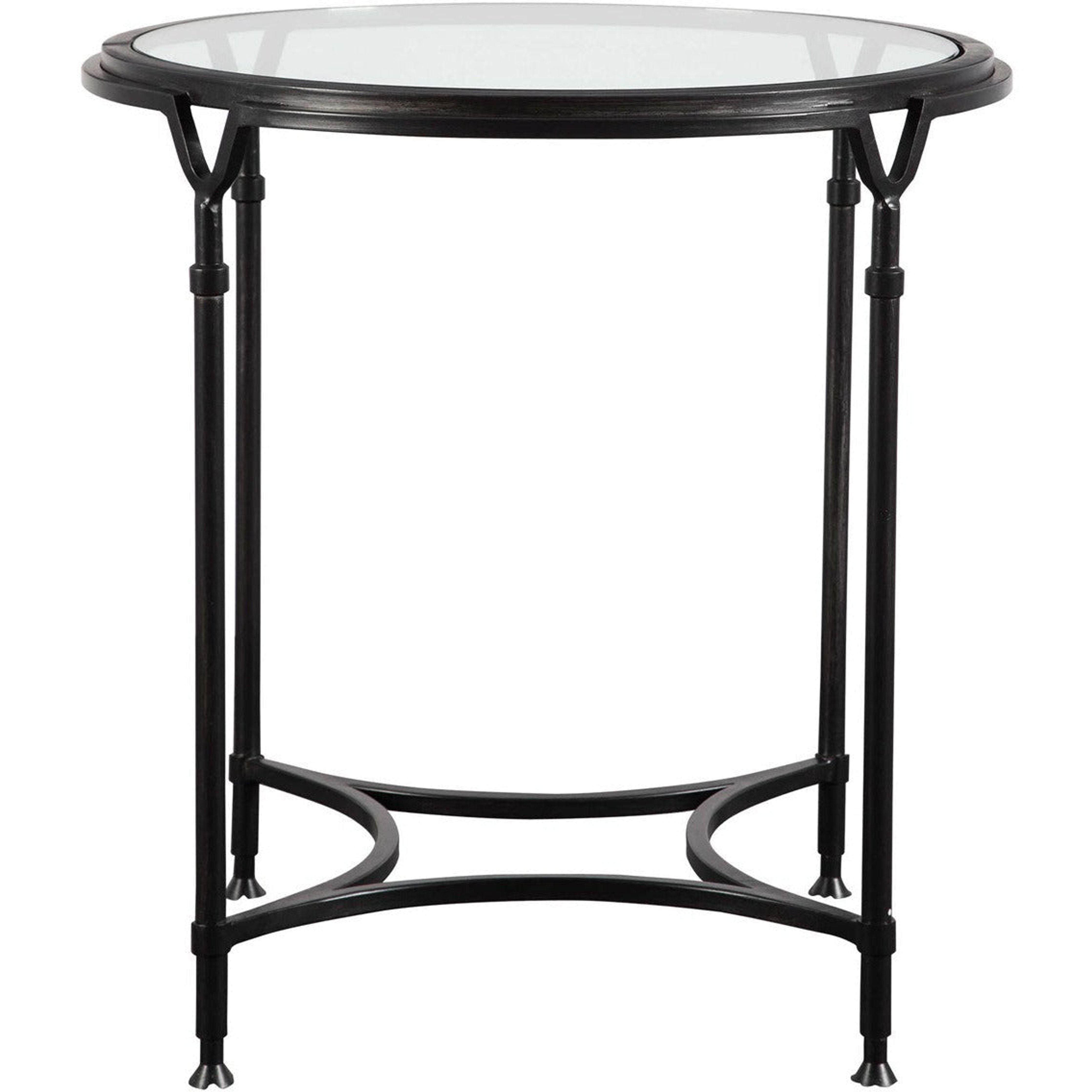 Uttermost Samson Glass Top With Aged Black Steel Base Round Side Table - Image 1