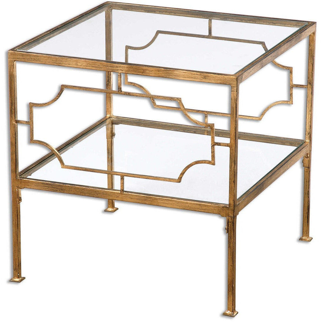 Uttermost Genell Glass Top With Antiqued Gold Iron Contemporary Accent Table - Image 2