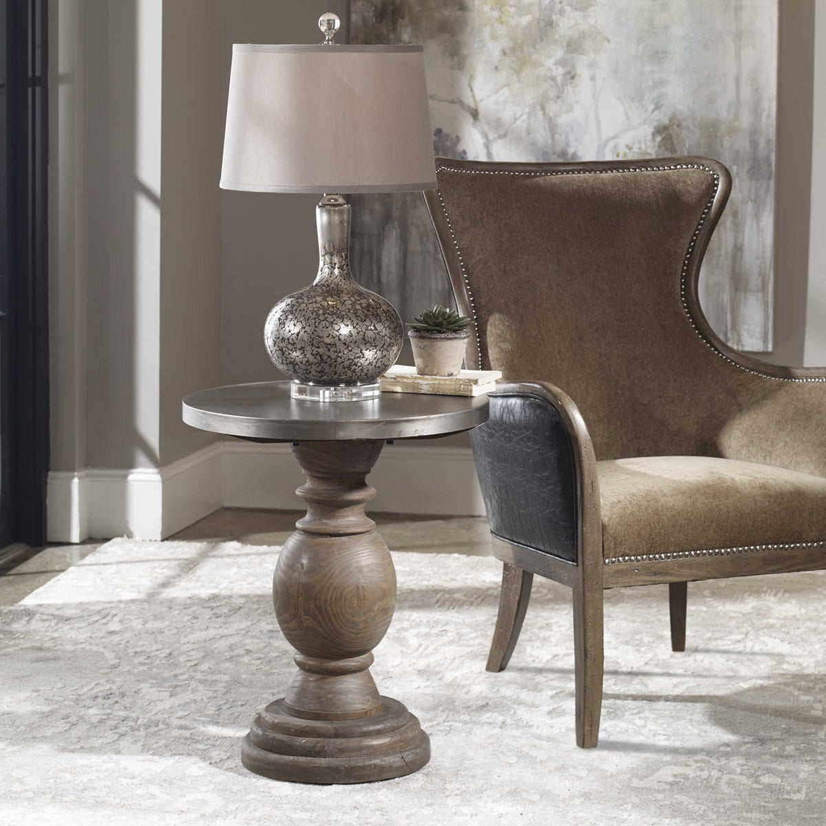Uttermost Blythe Reclaimed Wood Round Pedestal Side Table - Image 1