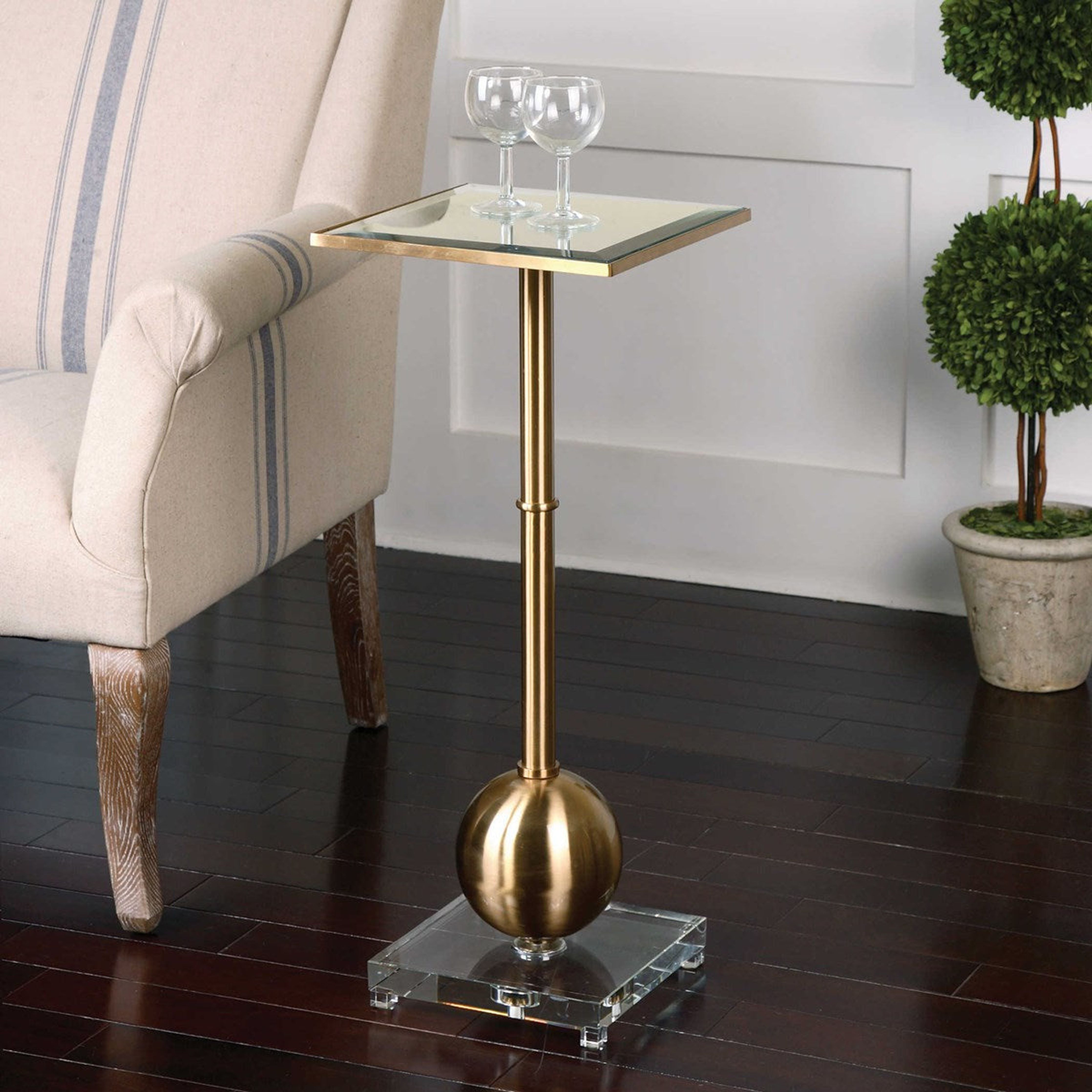 Uttermost Laton Mirror Top With Brushed Brass Metal Base Contemporary Drink Table - Image 2