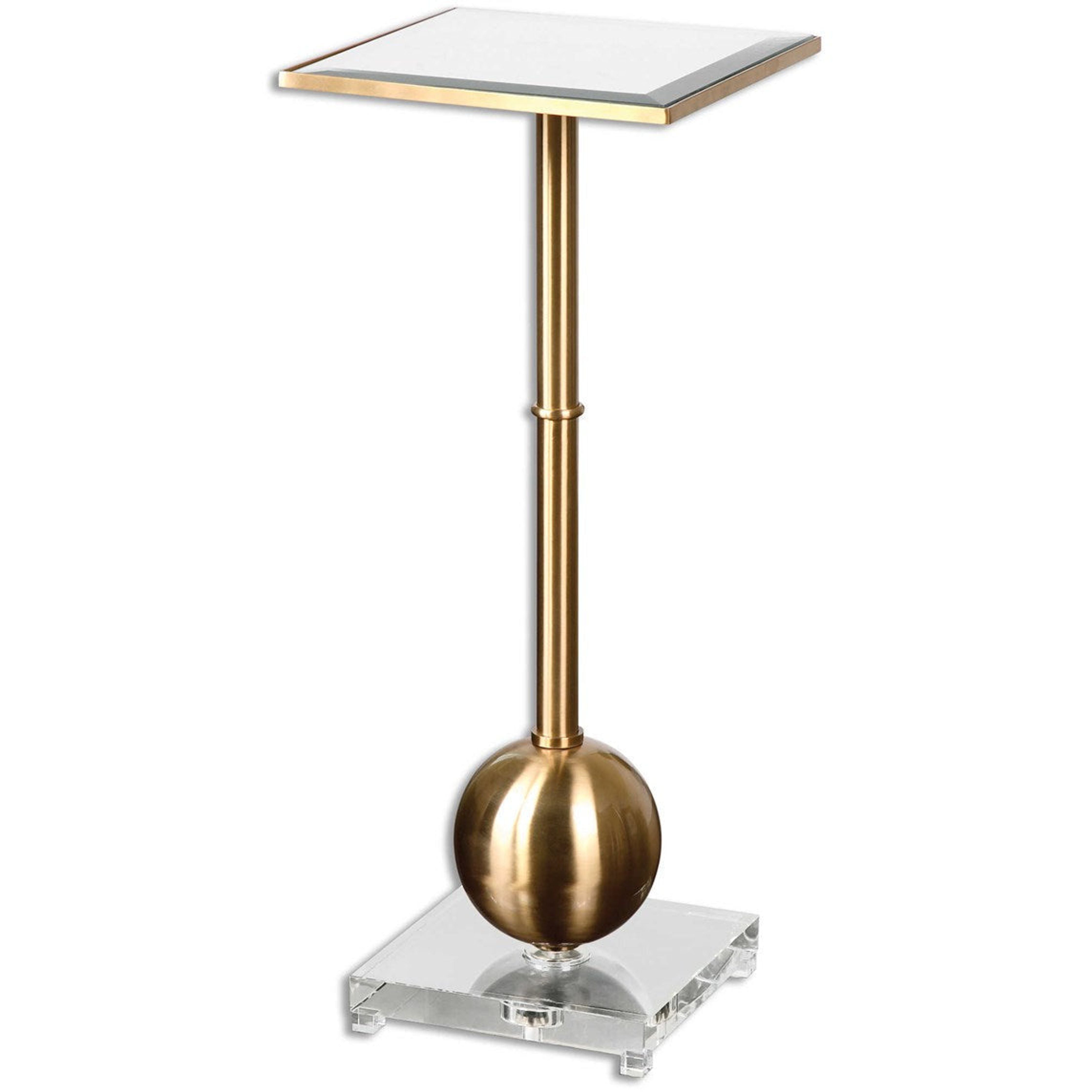 Uttermost Laton Mirror Top With Brushed Brass Metal Base Contemporary Drink Table - Image 1