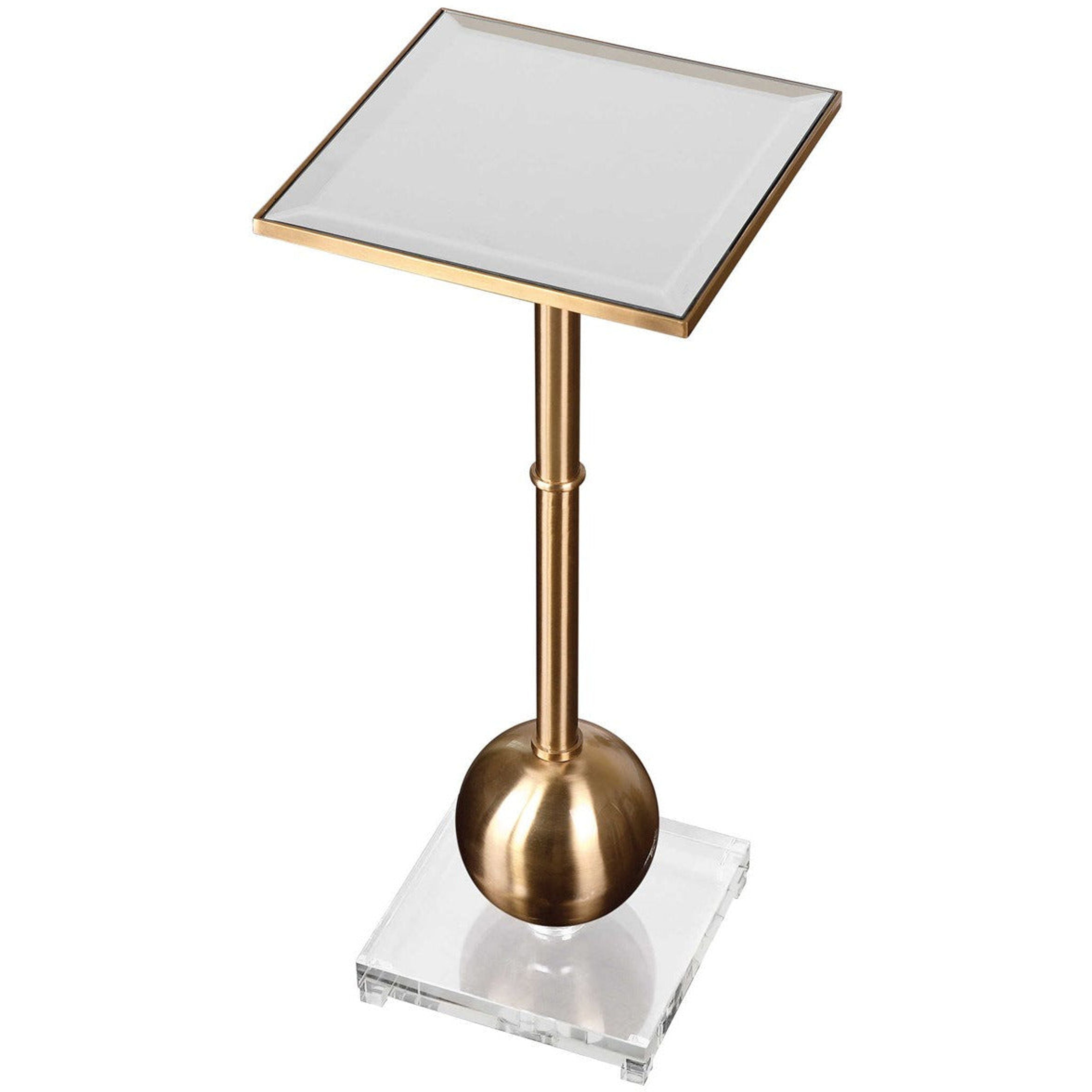 Uttermost Laton Mirror Top With Brushed Brass Metal Base Contemporary Drink Table - Image 3