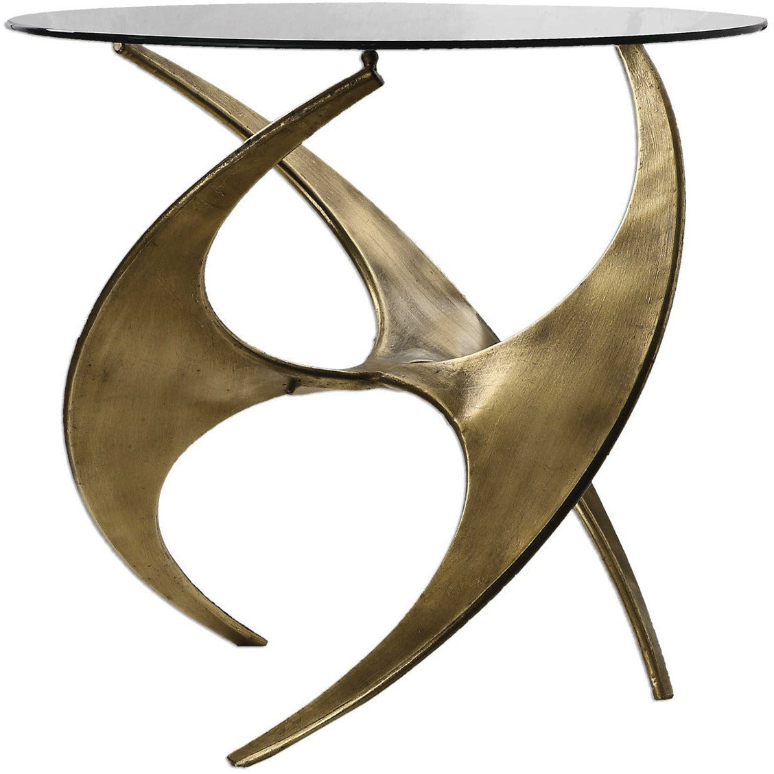 Uttermost Graciano Glass Top With Antiqued Gold Metal Sculptural Accent Table - Image 3