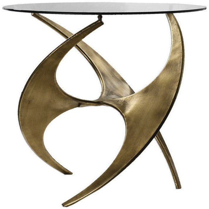 Uttermost Graciano Glass Top With Antiqued Gold Metal Sculptural Accent Table - Image 2
