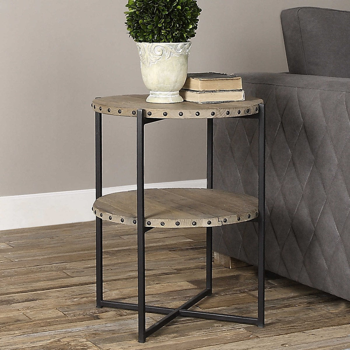 Uttermost Kamau Recycled Elm Wood With Black Iron Rustic Modern Accent Table - Image 2