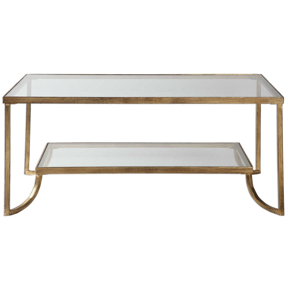 Uttermost Katina Glass Top With Antiqued Gold Iron Coffee Table - Image 2