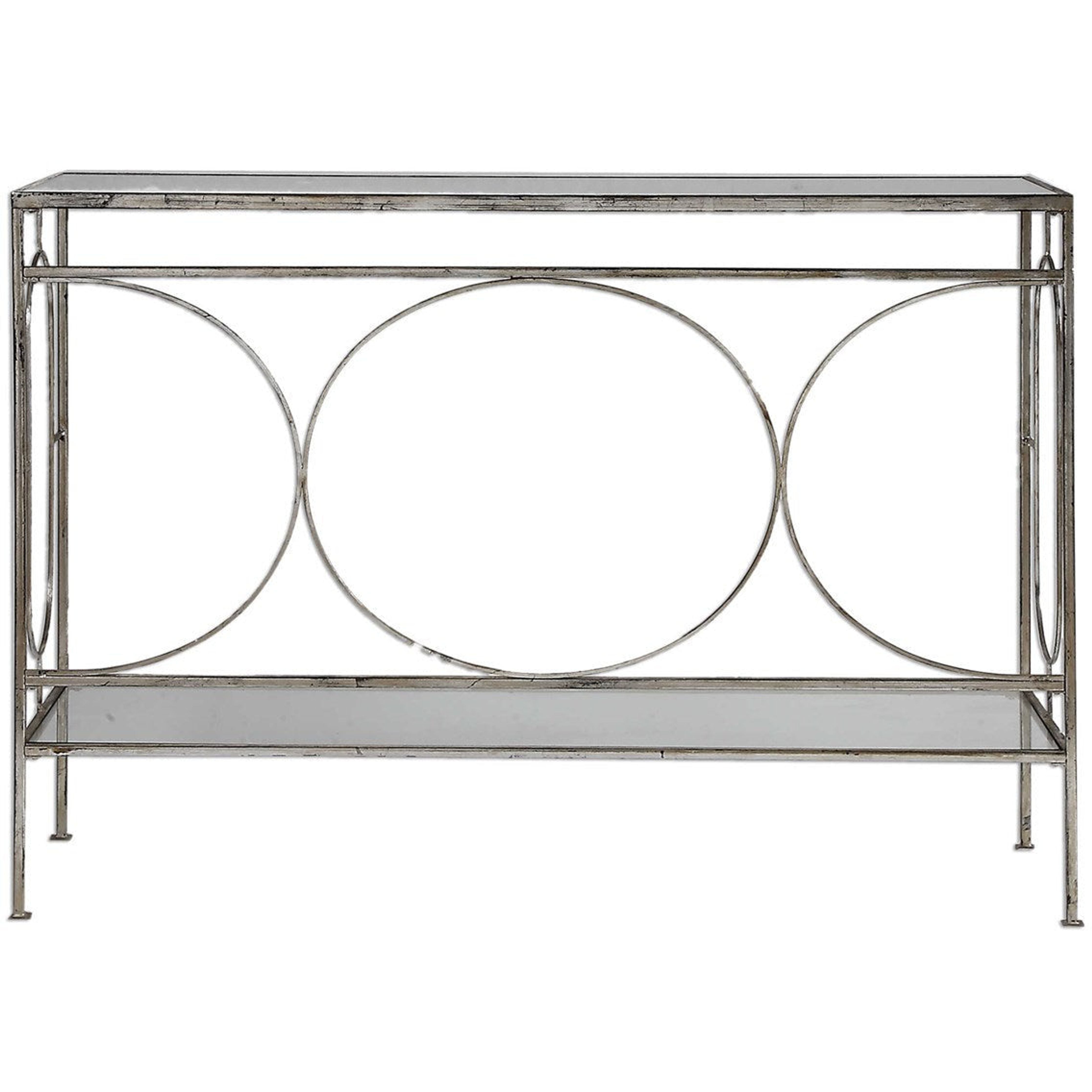 Uttermost Luano Glass Top With Distressed Antiqued Silver Iron Base Contemporary Console Table - Image 2