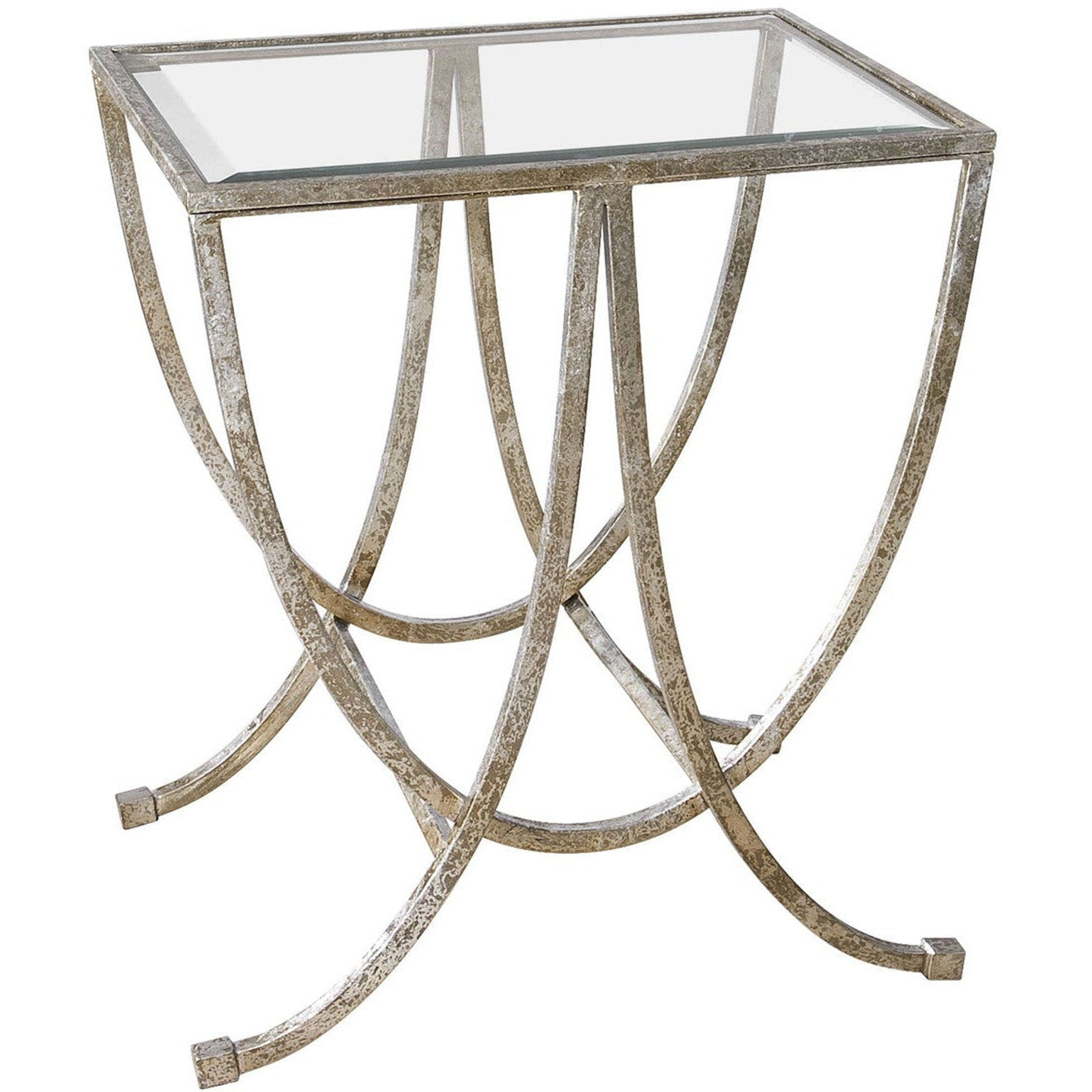 Uttermost Marta Glass Top With Antiqued Silver Leaf Iron Side Table - Image 2