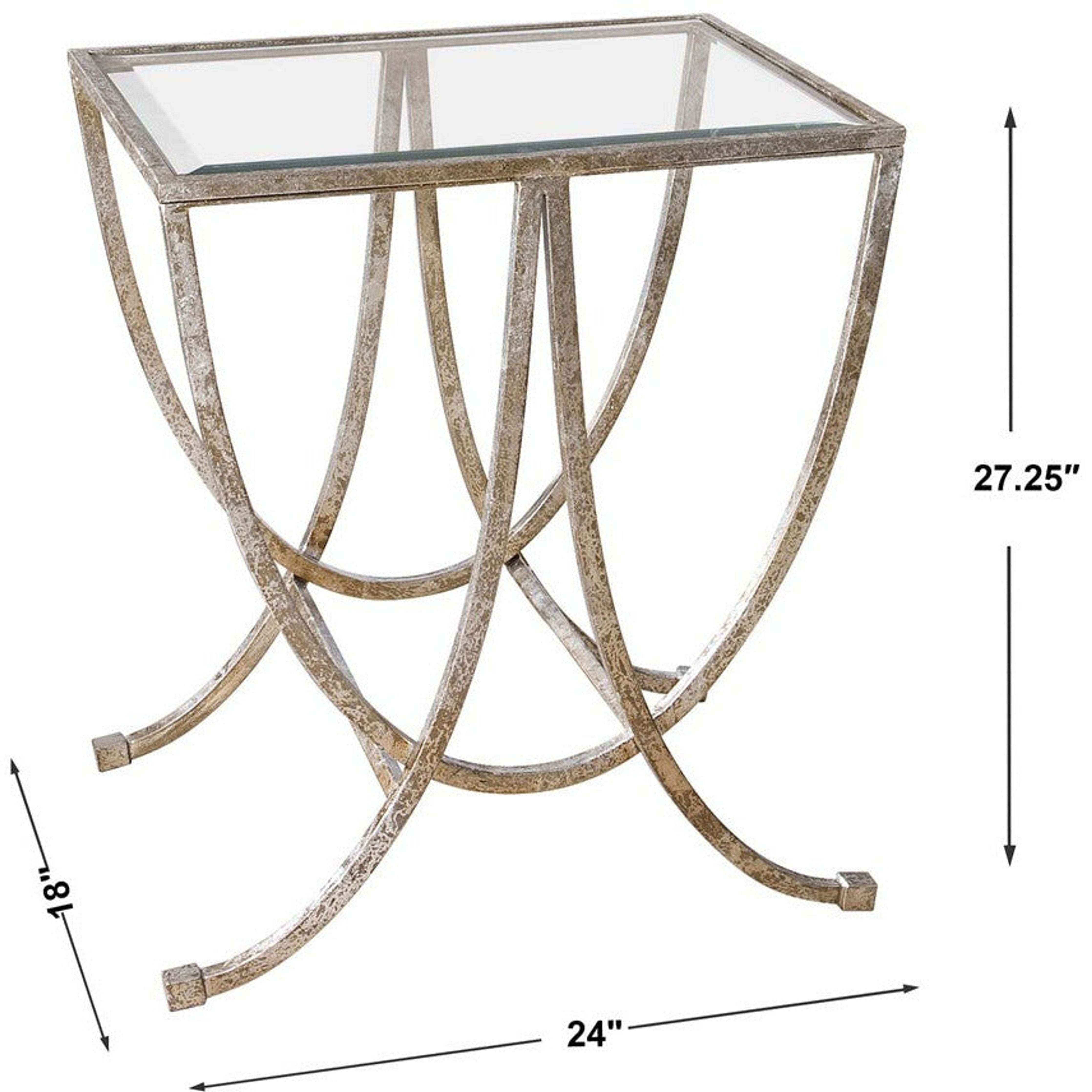 Uttermost Marta Glass Top With Antiqued Silver Leaf Iron Side Table - Image 3