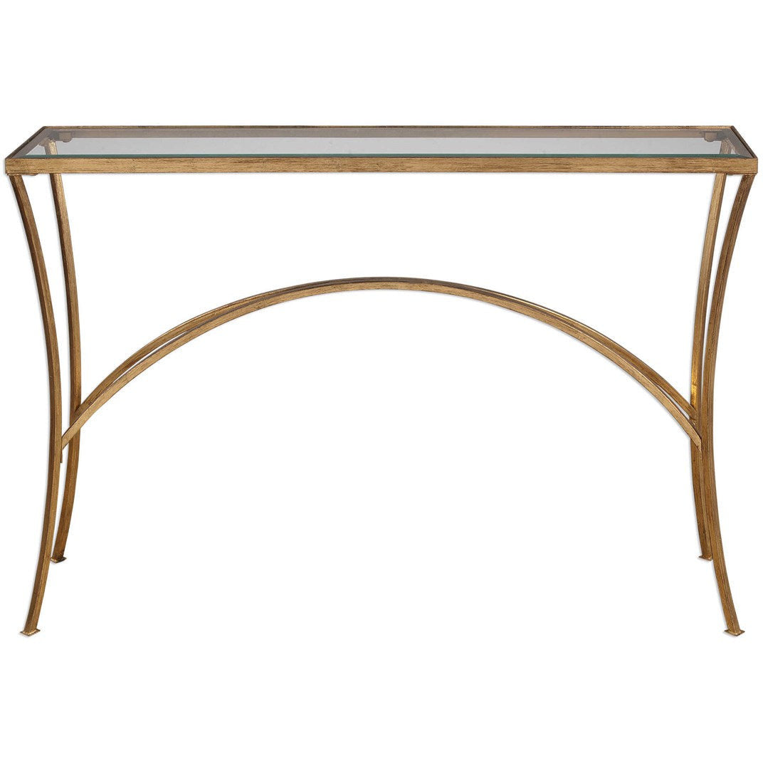 Uttermost Alayna Glass Top With Antiqued Gold Leaf Iron Base Console Table - Image 3