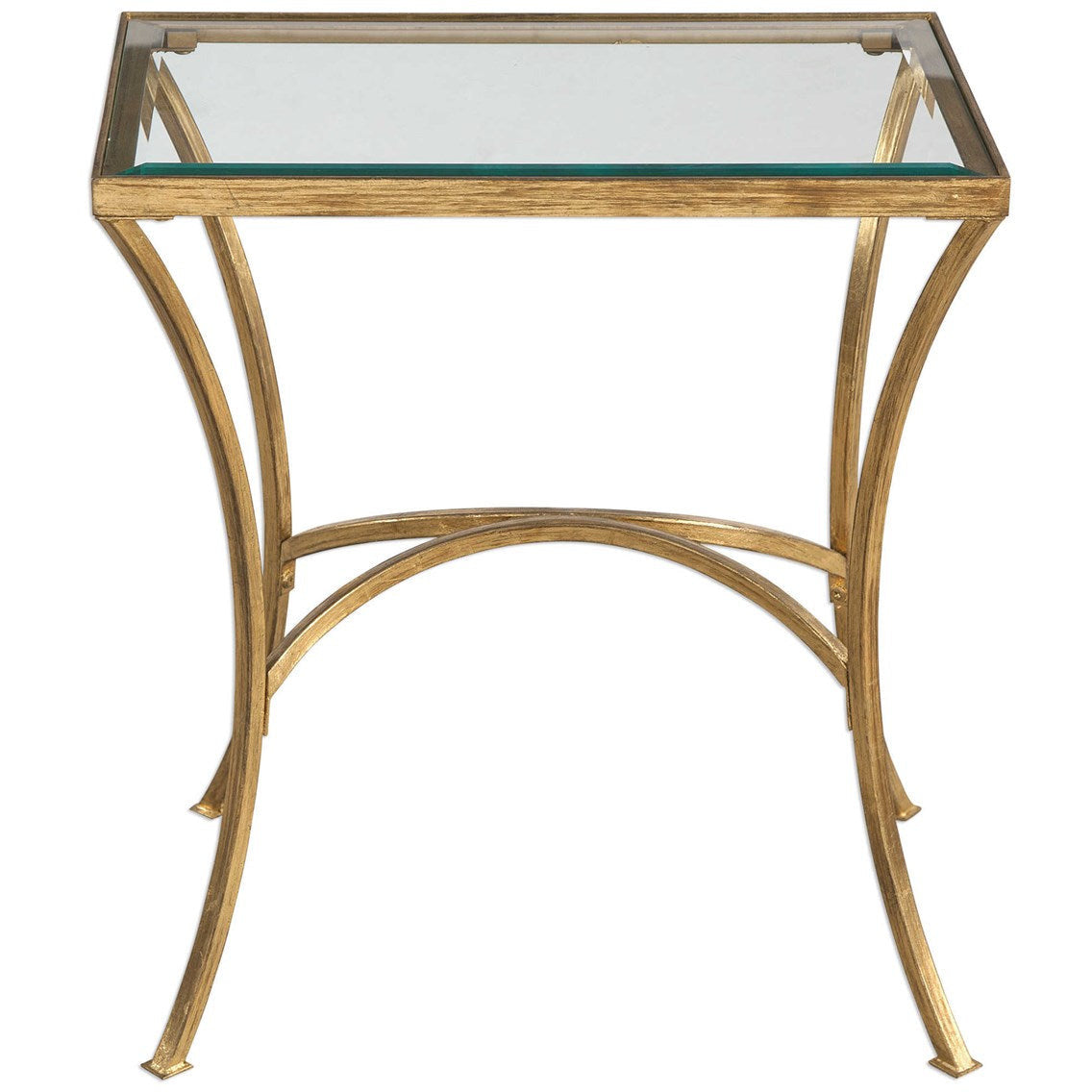 Uttermost Alayna Glass Top With Antiqued Gold Leaf Base End Table - Image 2