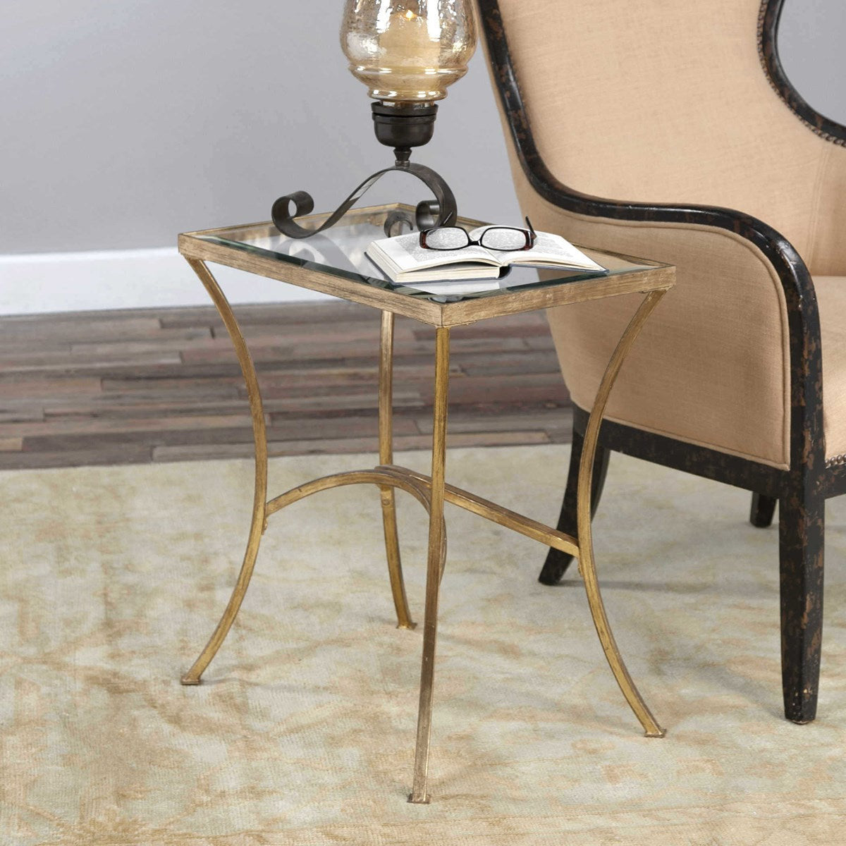 Uttermost Alayna Glass Top With Antiqued Gold Leaf Base End Table - Image 1