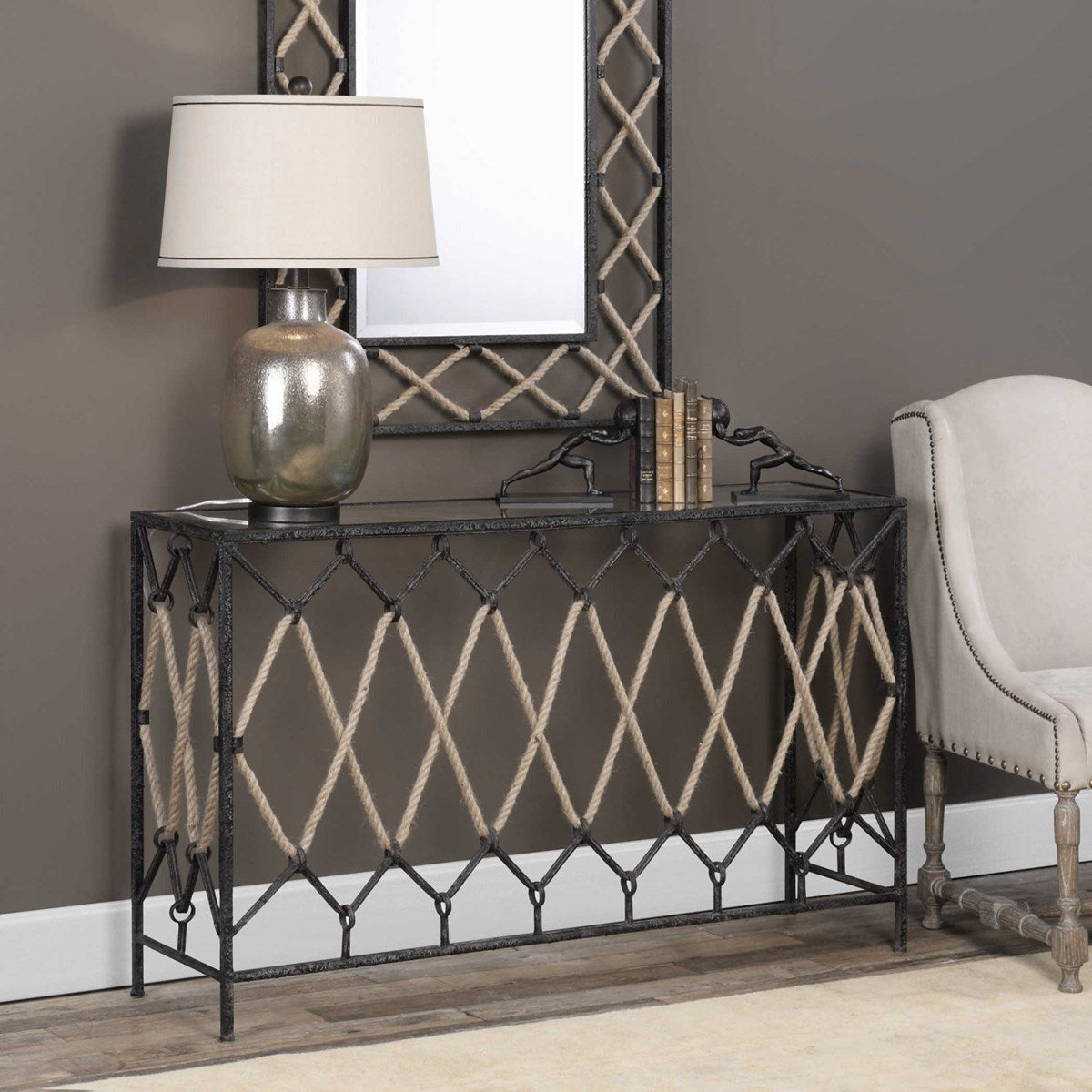 Uttermost Darya Wrapoed Rope With Aged Black Iron Console - Image 2