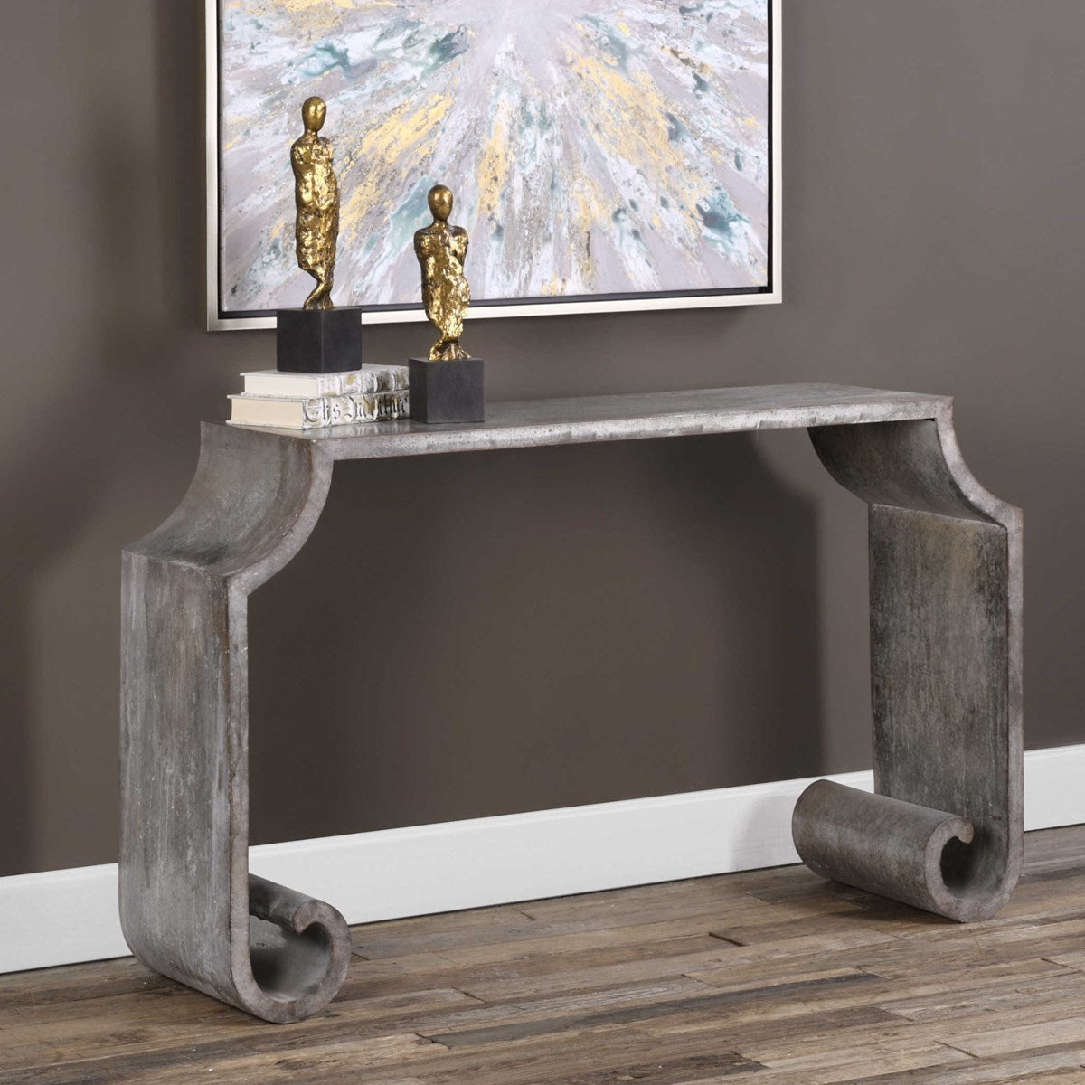 Uttermost Agathon Aged Stone Gray Zinc Modern Console Table - Image 3