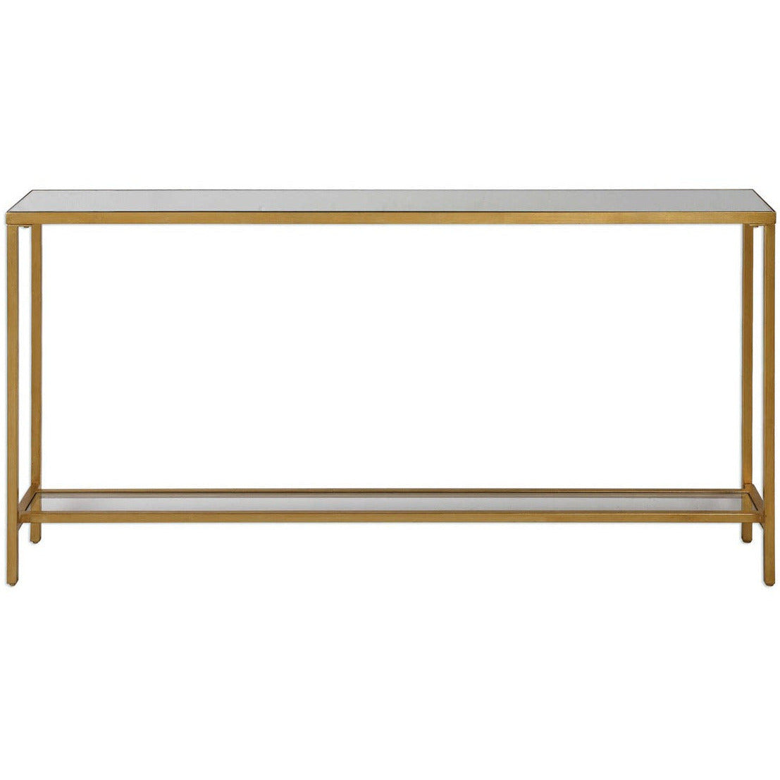 Uttermost Hayley Mirrored Top With Antiqued Gold Iron Modern Narrow Console Table - Image 3