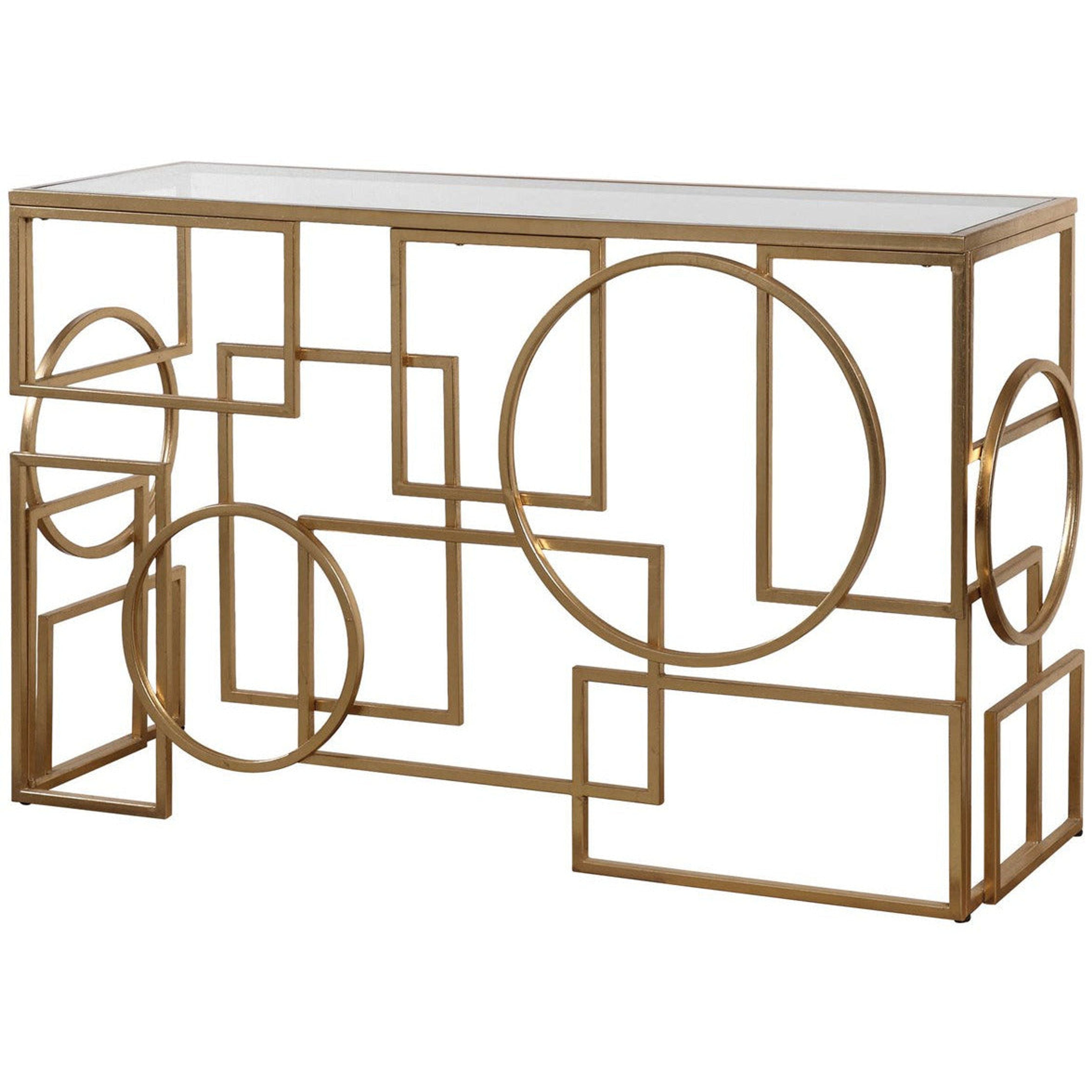 Uttermost Metria Glass Top With Antiqued Gold Iron Contemporary Console Table - Image 3