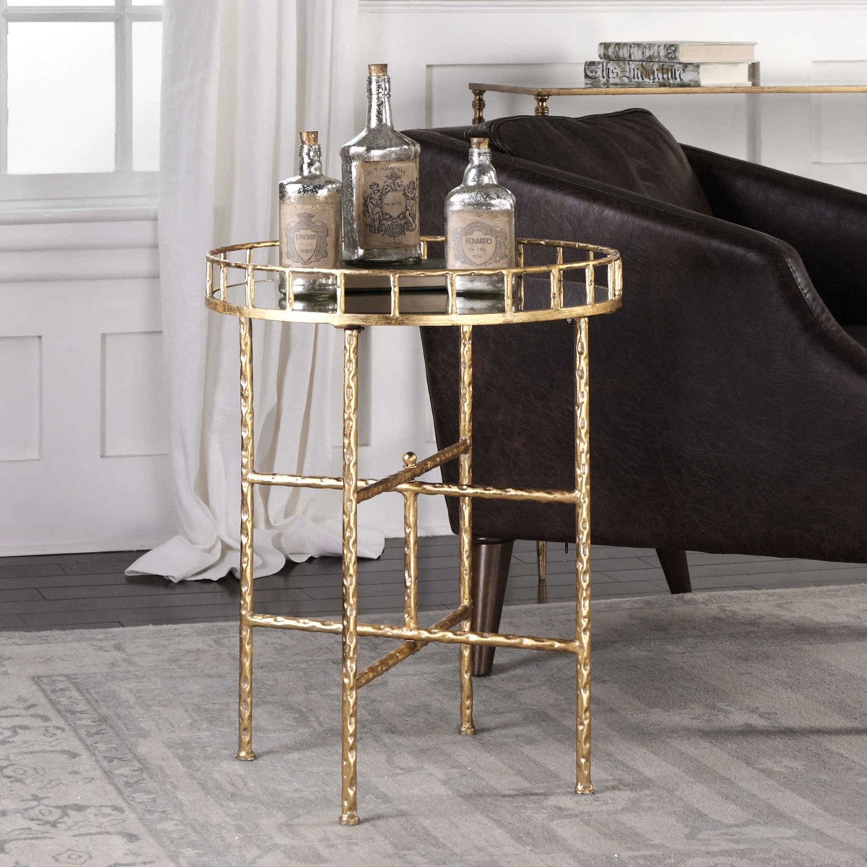 Uttermost Tilly Mirrored Tray Top With Gold Leaf Base Contemporary Accent Table - Image 1