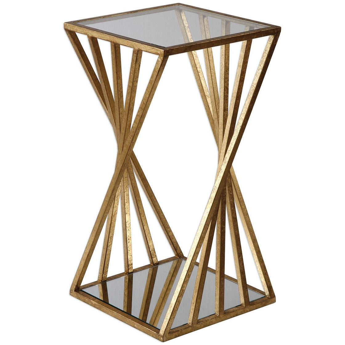 Uttermost Janina Mirrored Top With Gold Leaf Base Modern Accent Table - Image 1
