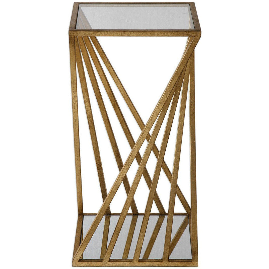 Uttermost Janina Mirrored Top With Gold Leaf Base Modern Accent Table - Image 3