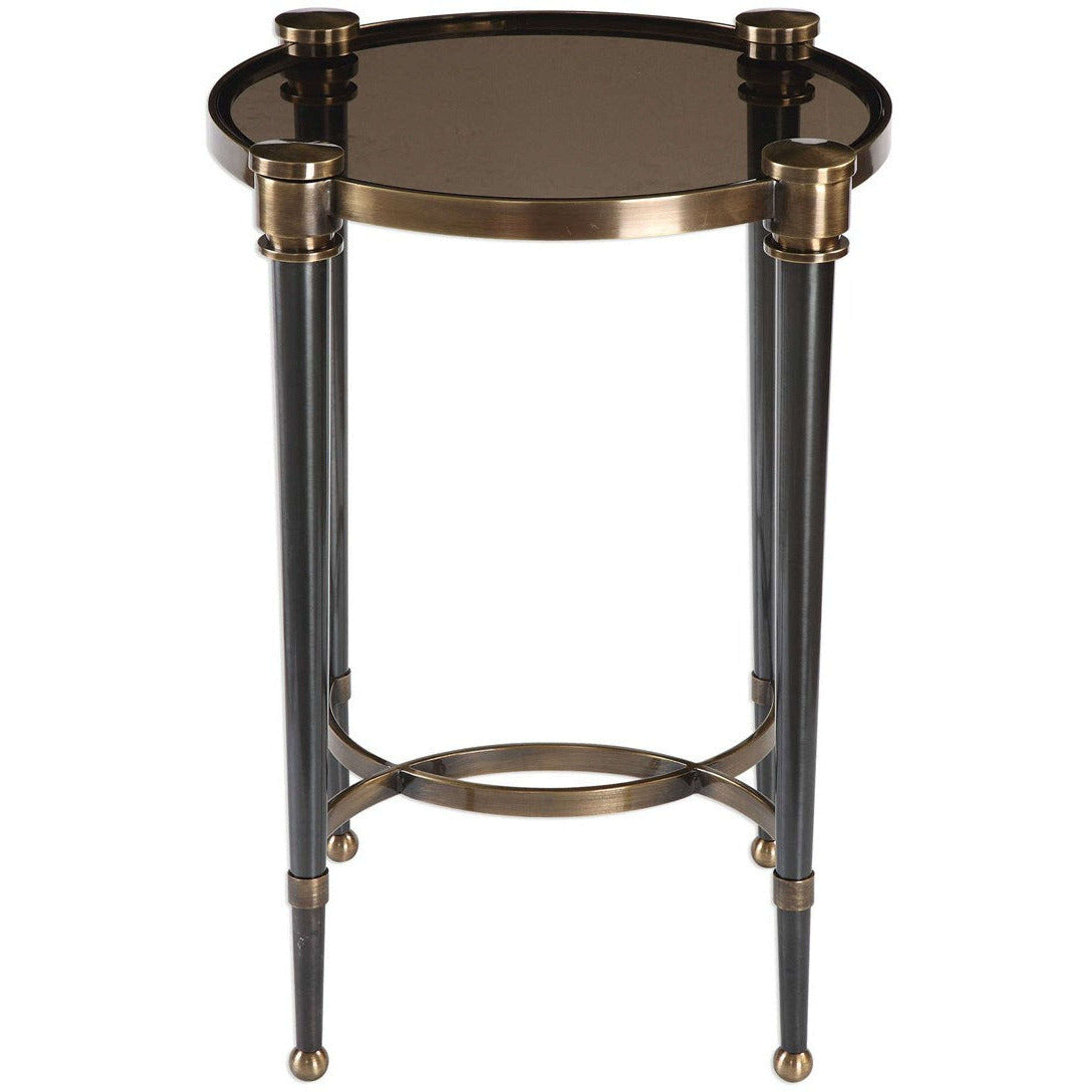 Uttermost Thora Smoked Glass Top With Black & Brass Base Accent Table - Image 1
