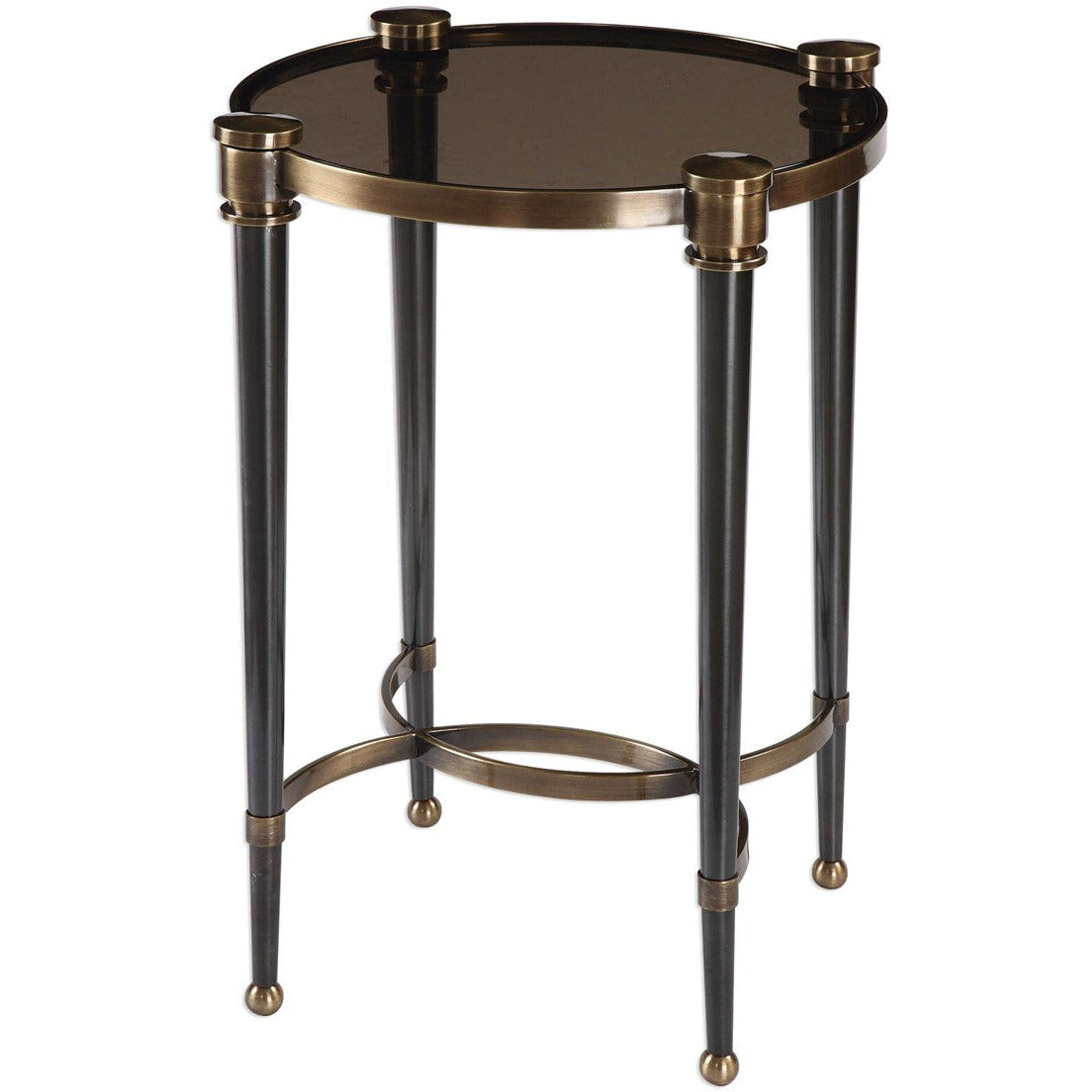Uttermost Thora Smoked Glass Top With Black & Brass Base Accent Table - Image 2