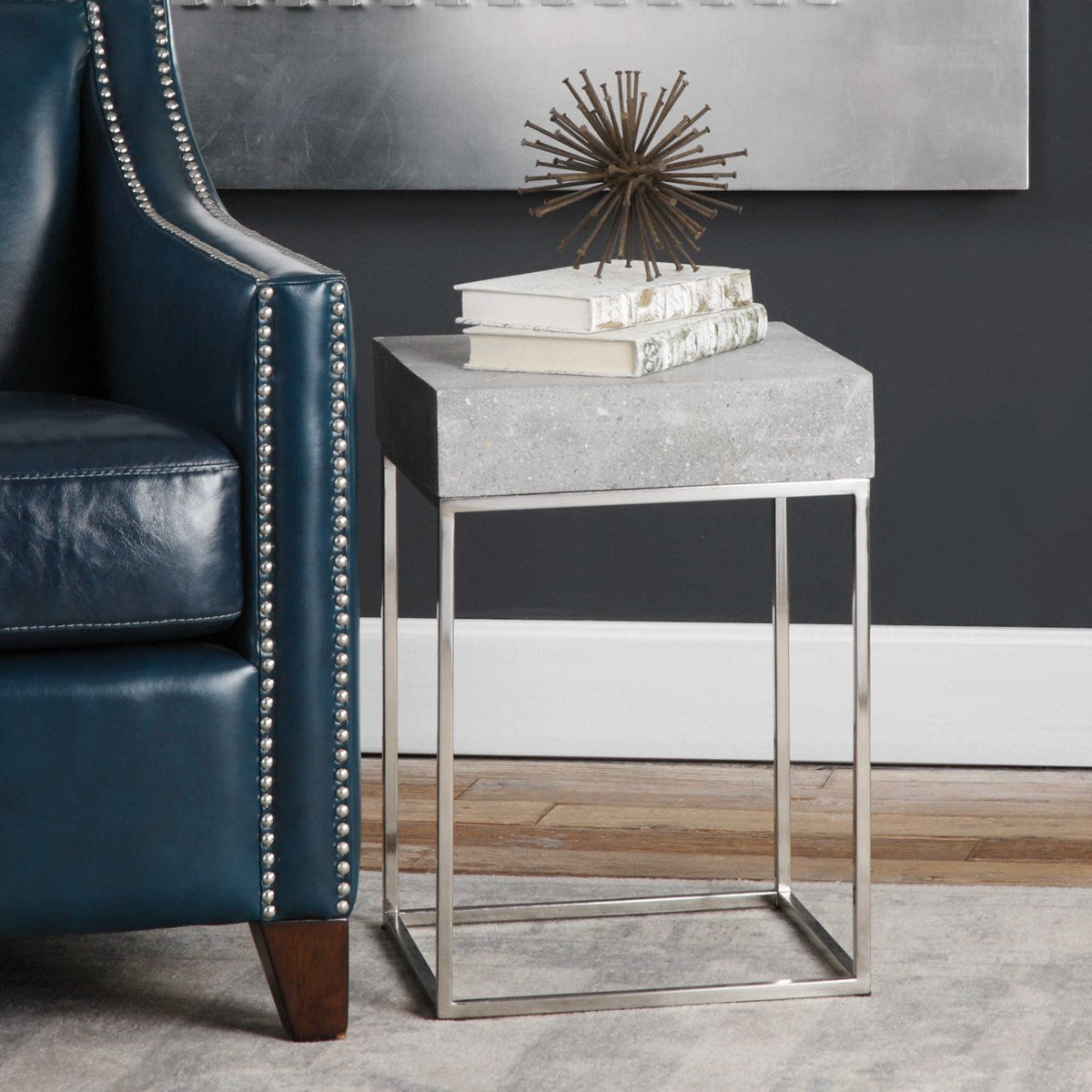 Uttermost Jude Concrete Top With Stainless Steel Base Modern Accent Table - Image 2
