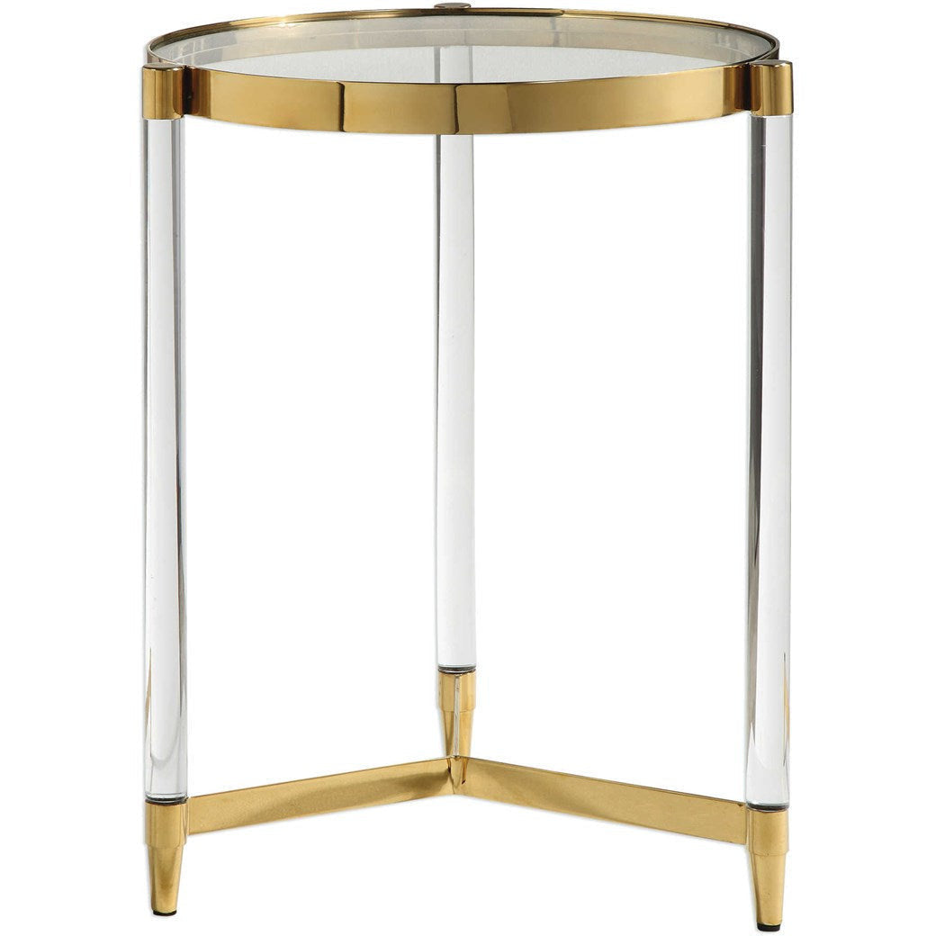 Uttermost Kellen Glass Too With Acrylic and Gold Base Round Accent Table - Image 1