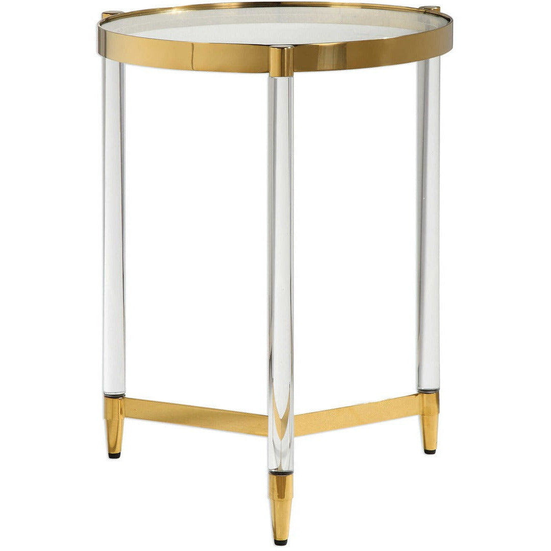 Uttermost Kellen Glass Too With Acrylic and Gold Base Round Accent Table - Image 2