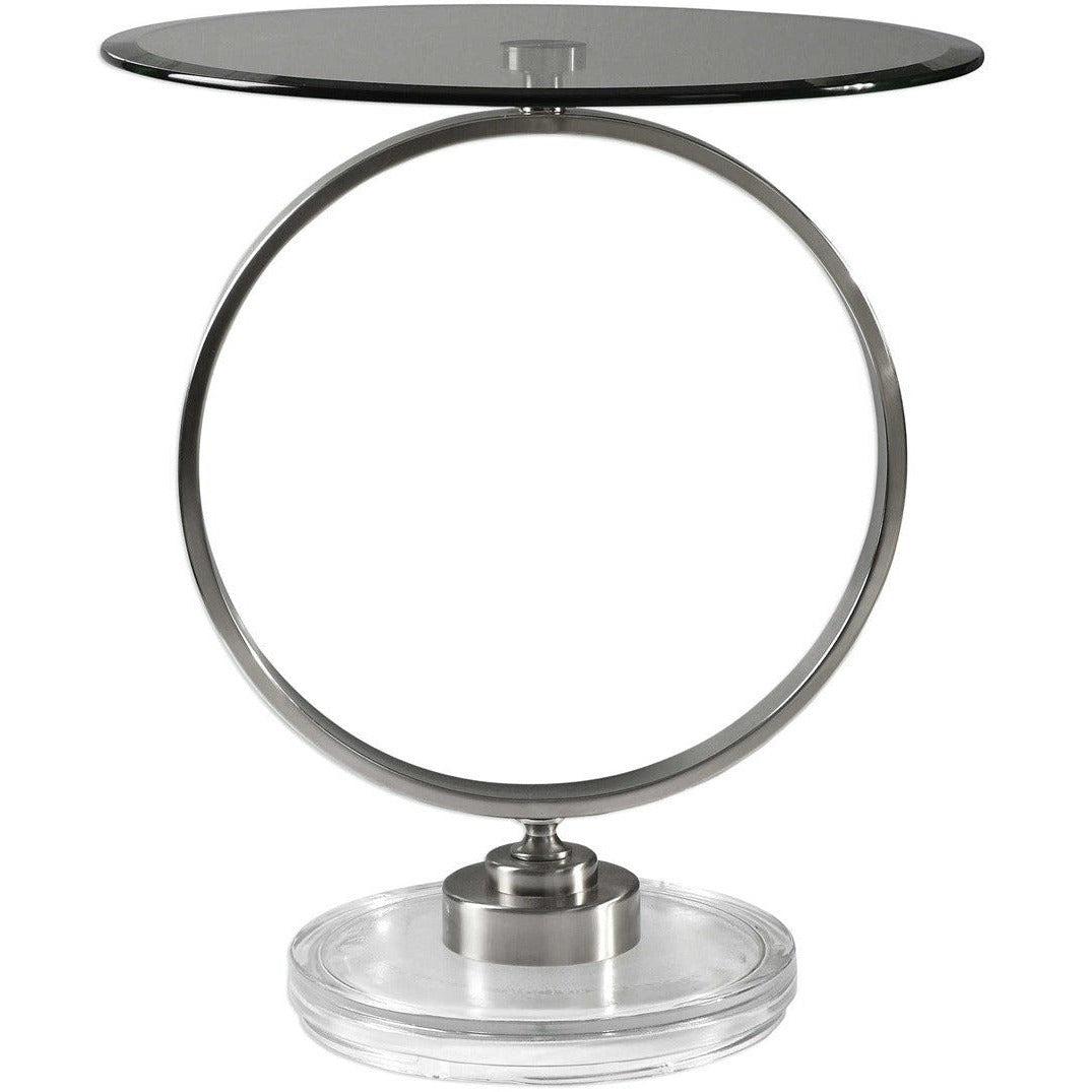 Uttermost Dixon Glass Top Brushed Nickel Contemporary Round Side Table - Image 2