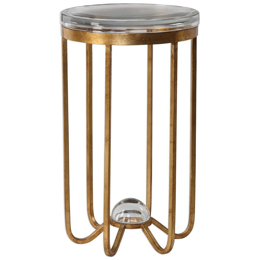 Uttermost Allura Glass Top With Antiqued Gold Leaf Iron Round Accent Table - Image 2