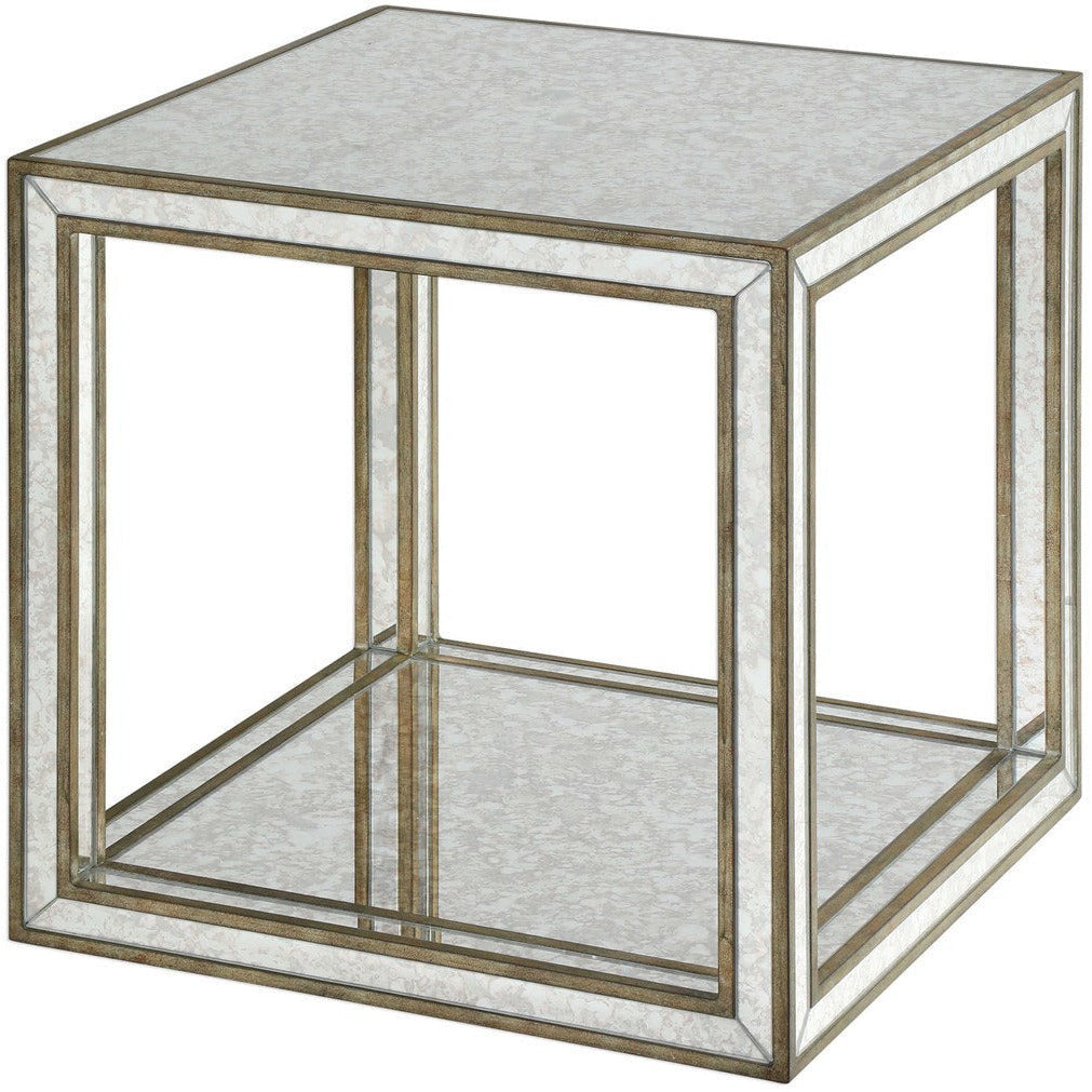 Uttermost Julie Antiqued Mirror With Burnished Antique Gold Birch Wood Accent Table - Image 2