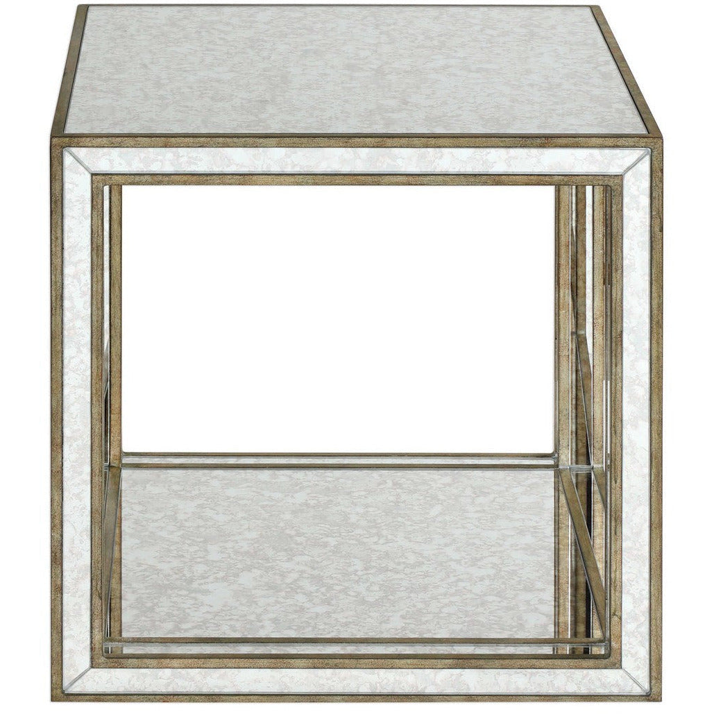 Uttermost Julie Antiqued Mirror With Burnished Antique Gold Birch Wood Accent Table - Image 3