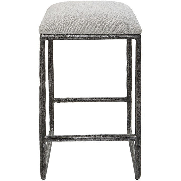 Uttermost Brisbane Ivory & Gray Boucle Fabric Counter Stool With Charcoal Finish Iron Base - Image 2