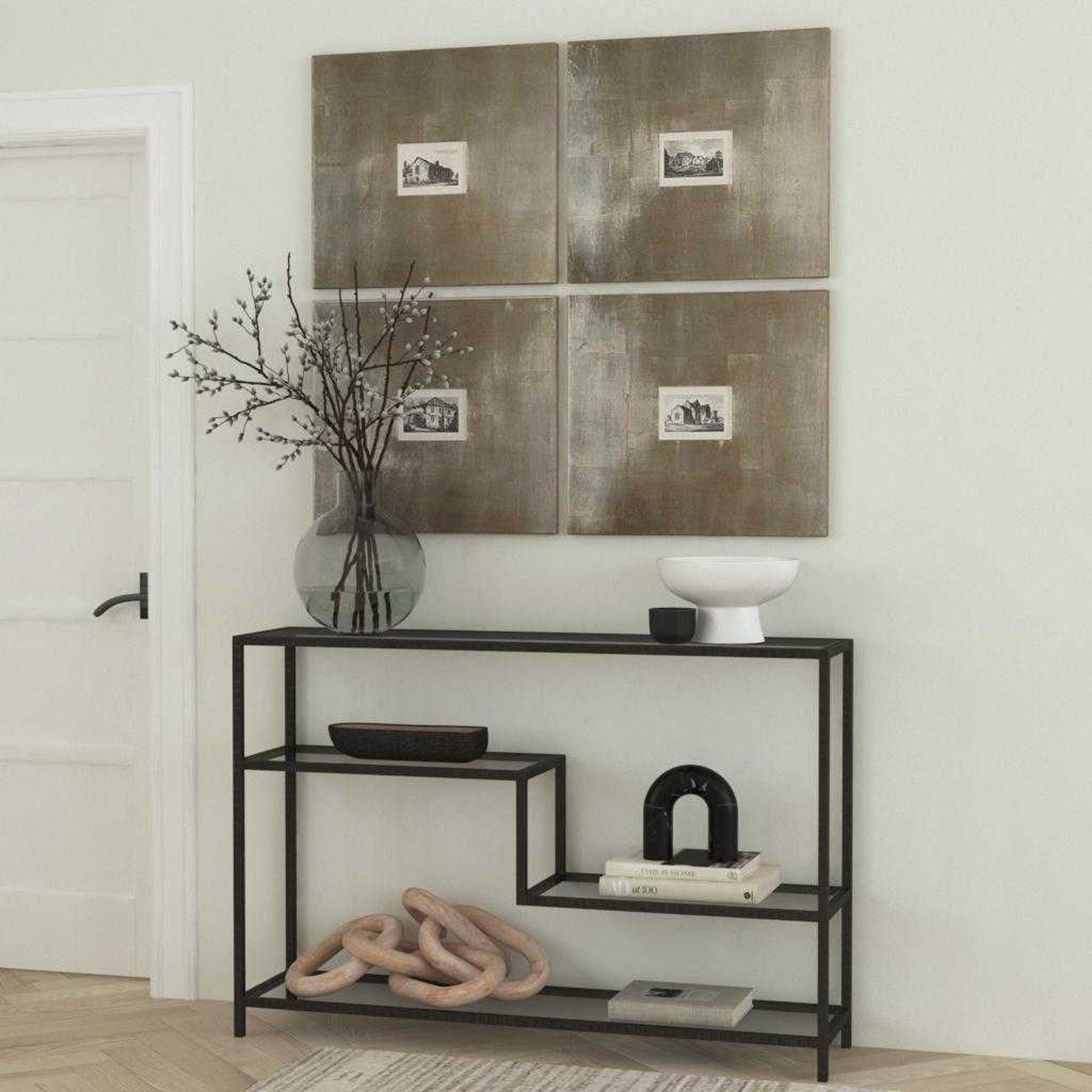 Uttermost Leo Glass Top and Shelves With Aged Gunmetal Iron Modern Console Table - Image 1