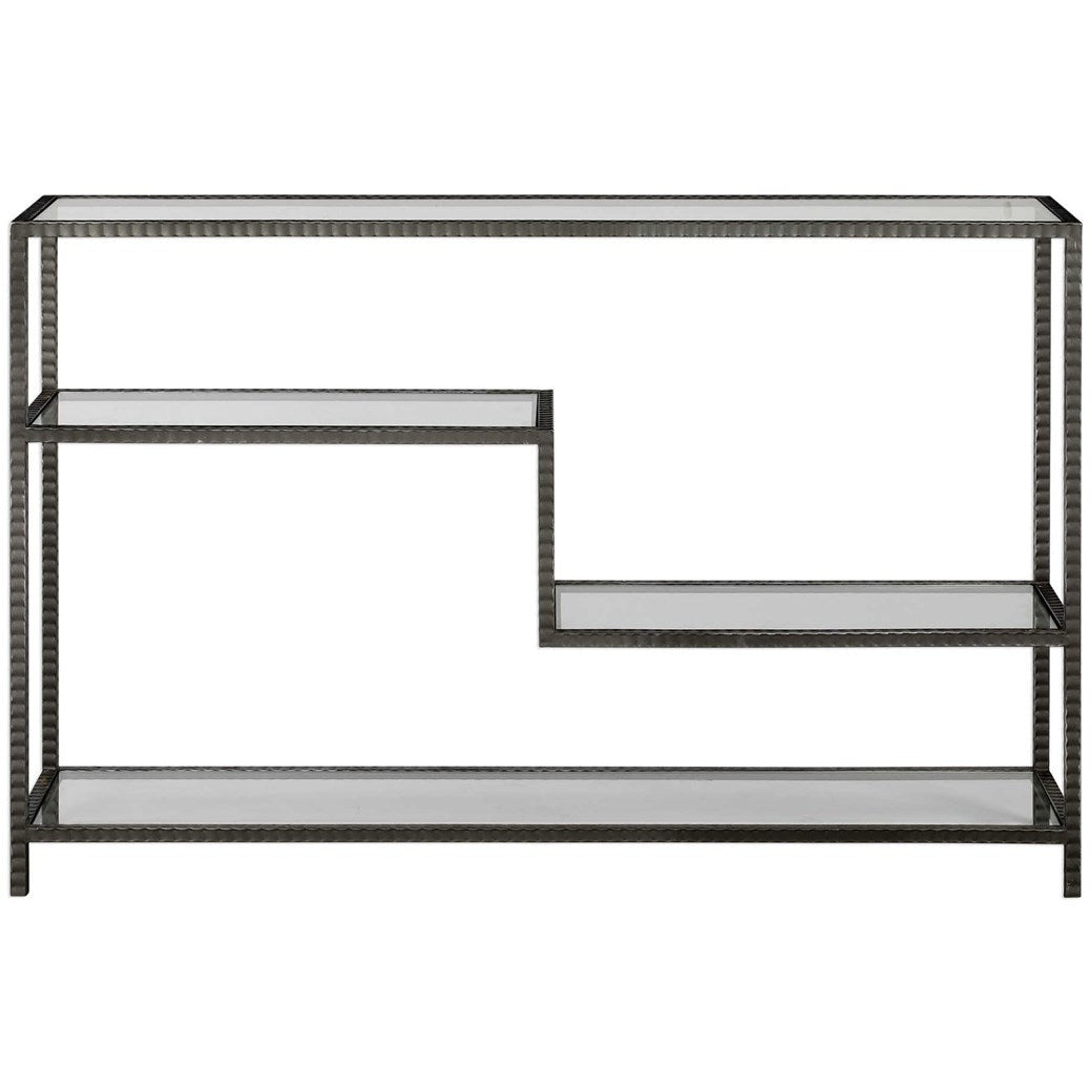 Uttermost Leo Glass Top and Shelves With Aged Gunmetal Iron Modern Console Table - Image 2