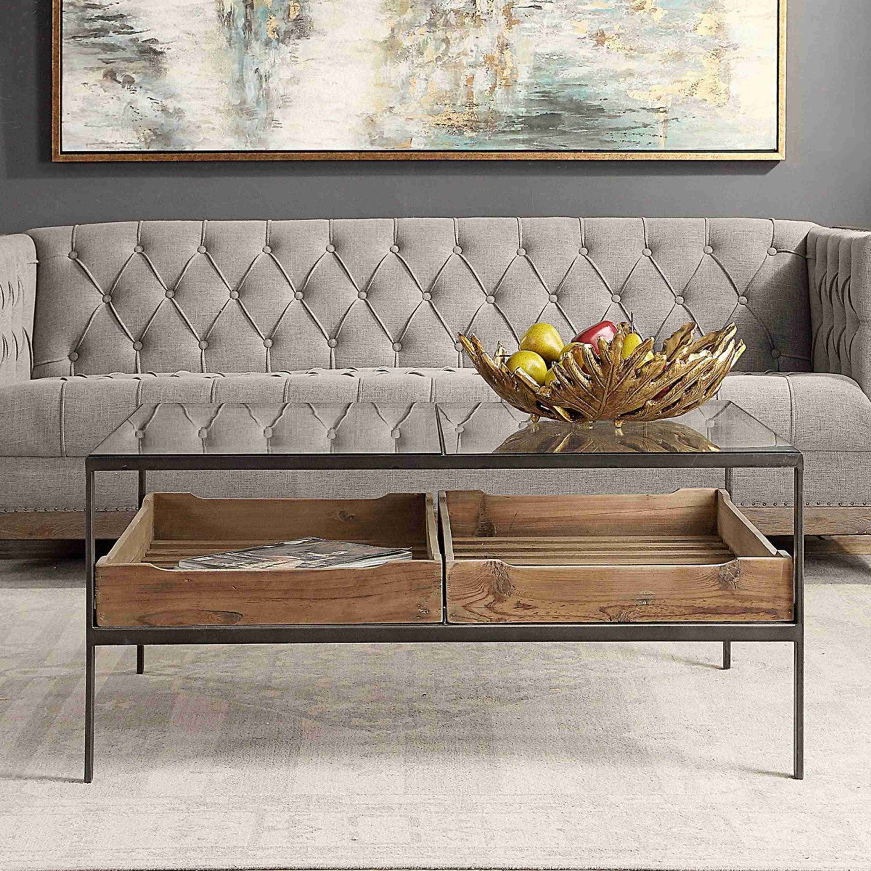 Uttermost Silas Glass Top With Reclaimed Wood and Aged  Iron Rustic Coffee Tablr - Image 3