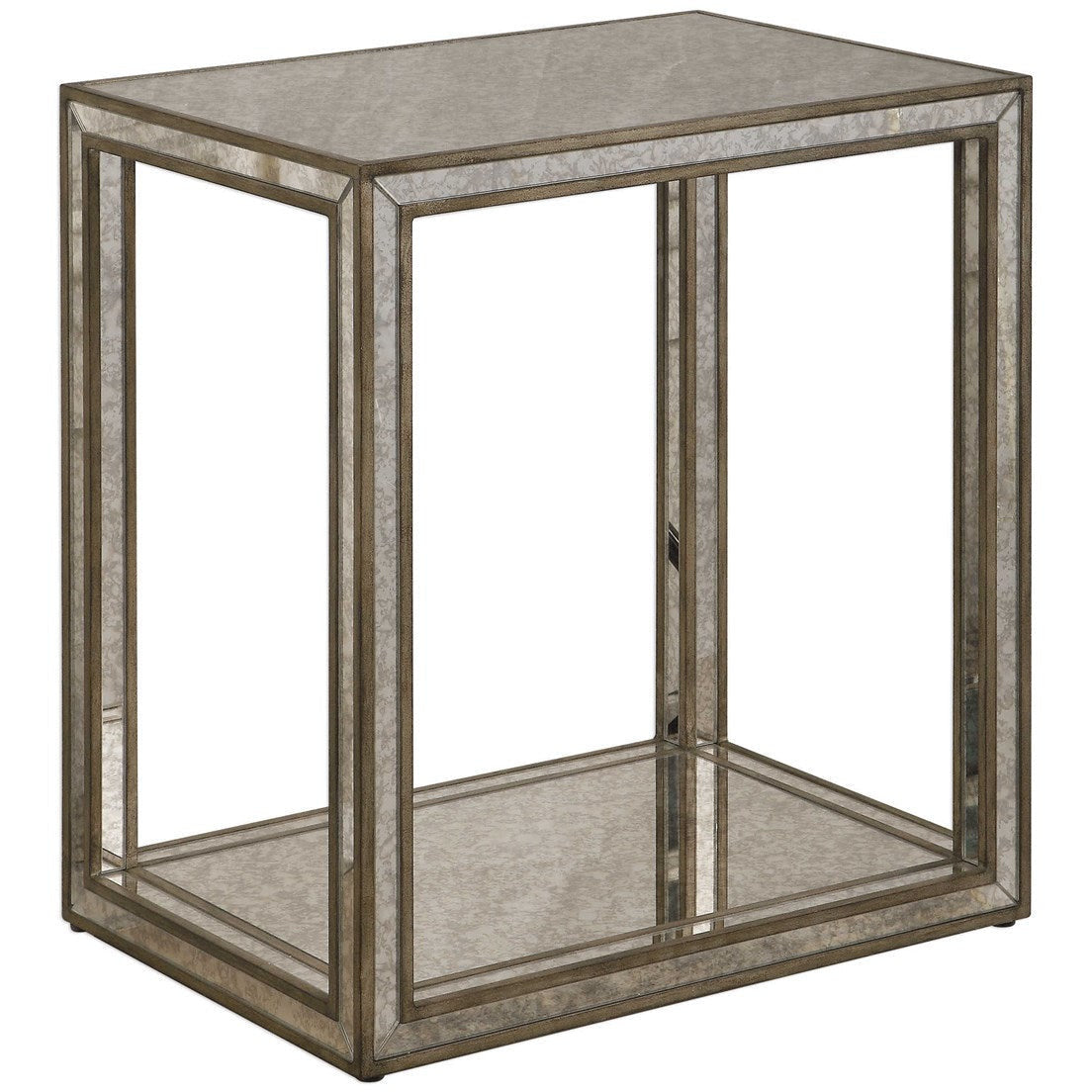 Uttermost Julie Antiqued Mirror With Burnished Antique Gold Birch Wood End Table - Image 1