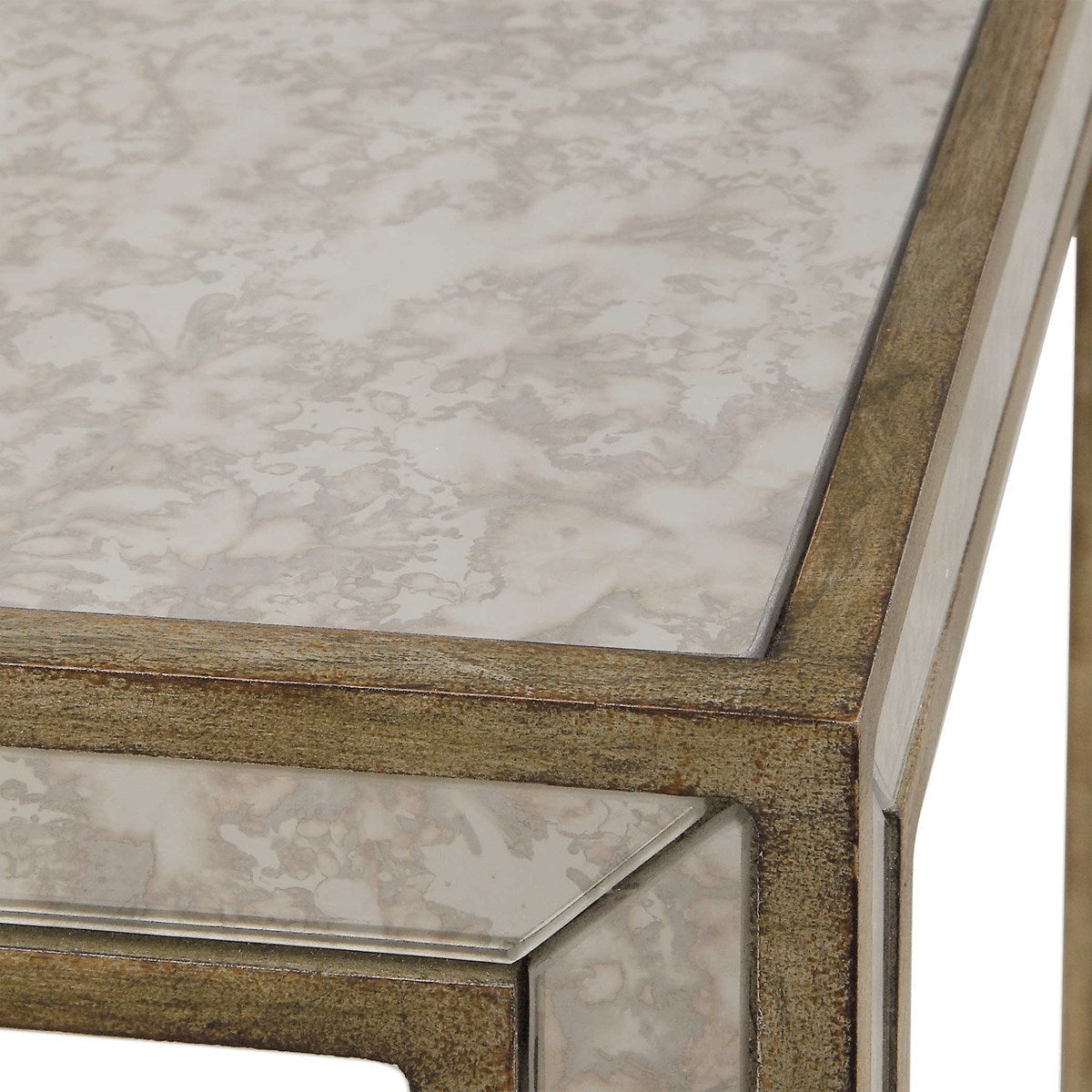 Uttermost Julie Antiqued Mirror With Burnished Antique Gold Birch Wood End Table - Image 3