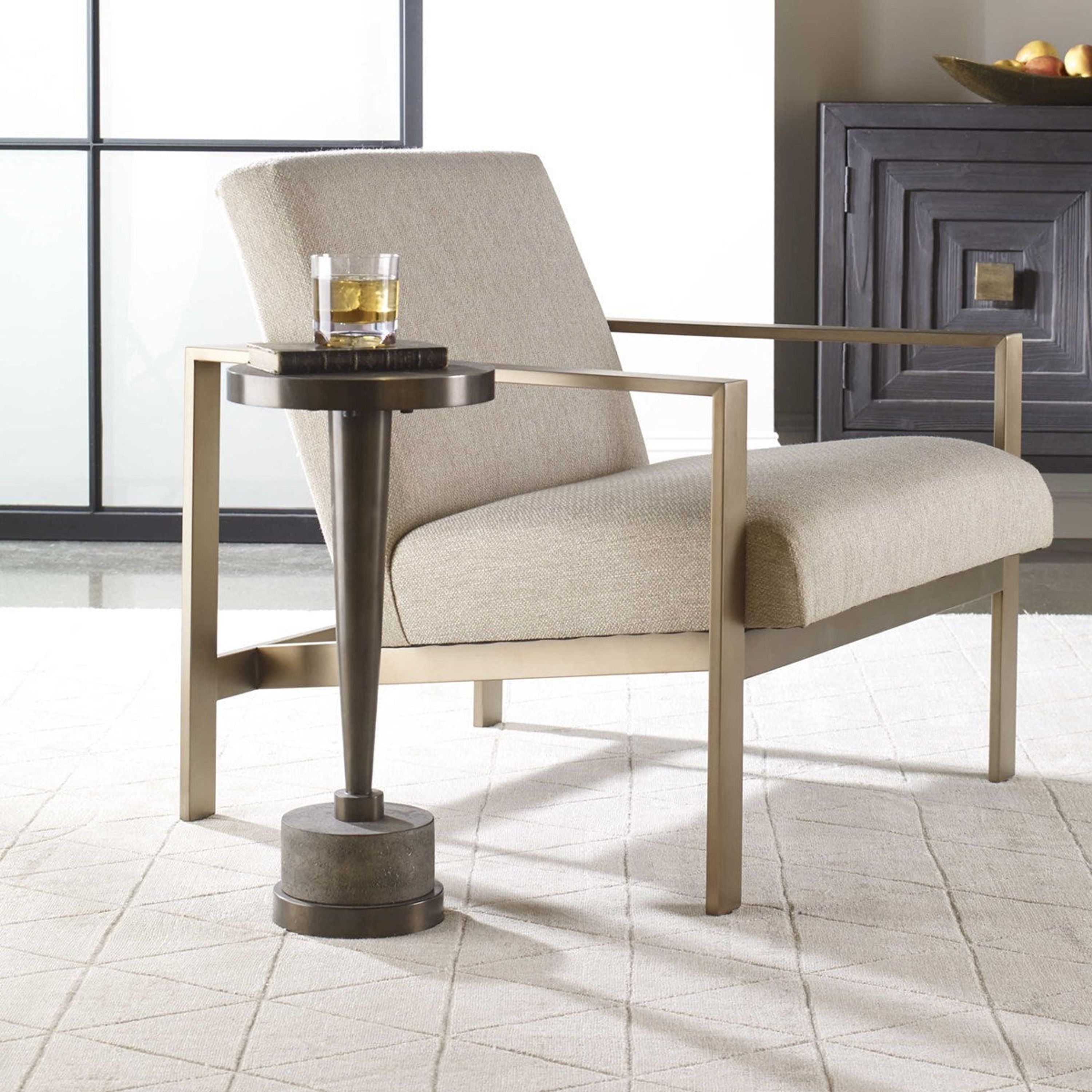 Uttermost Masika Natural Gray Concrete With Bronze Steel Drink Table - Image 1
