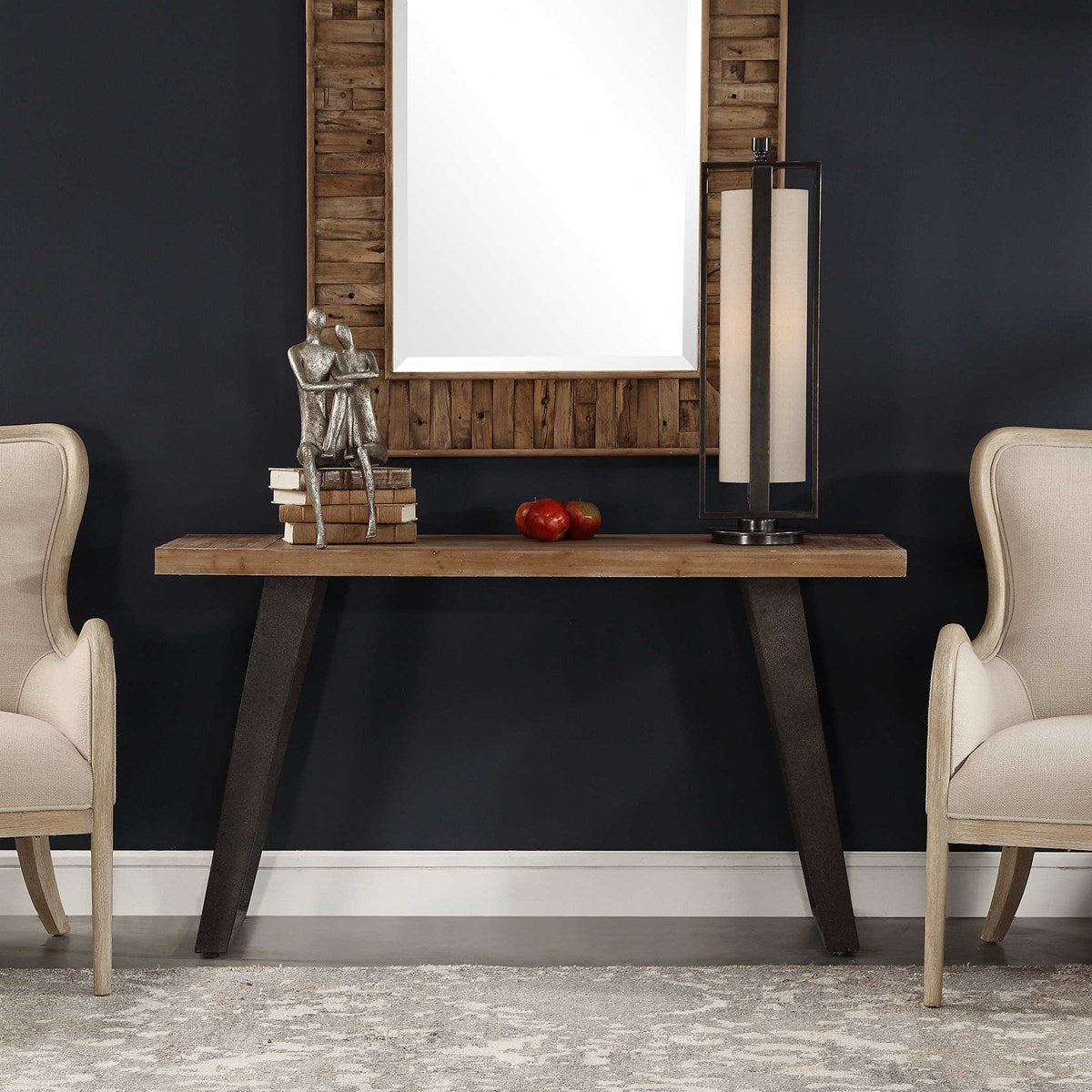 Uttermost Freddy Weathered Fir Wood With Industrial Aged Black Metal Console Table - Image 1