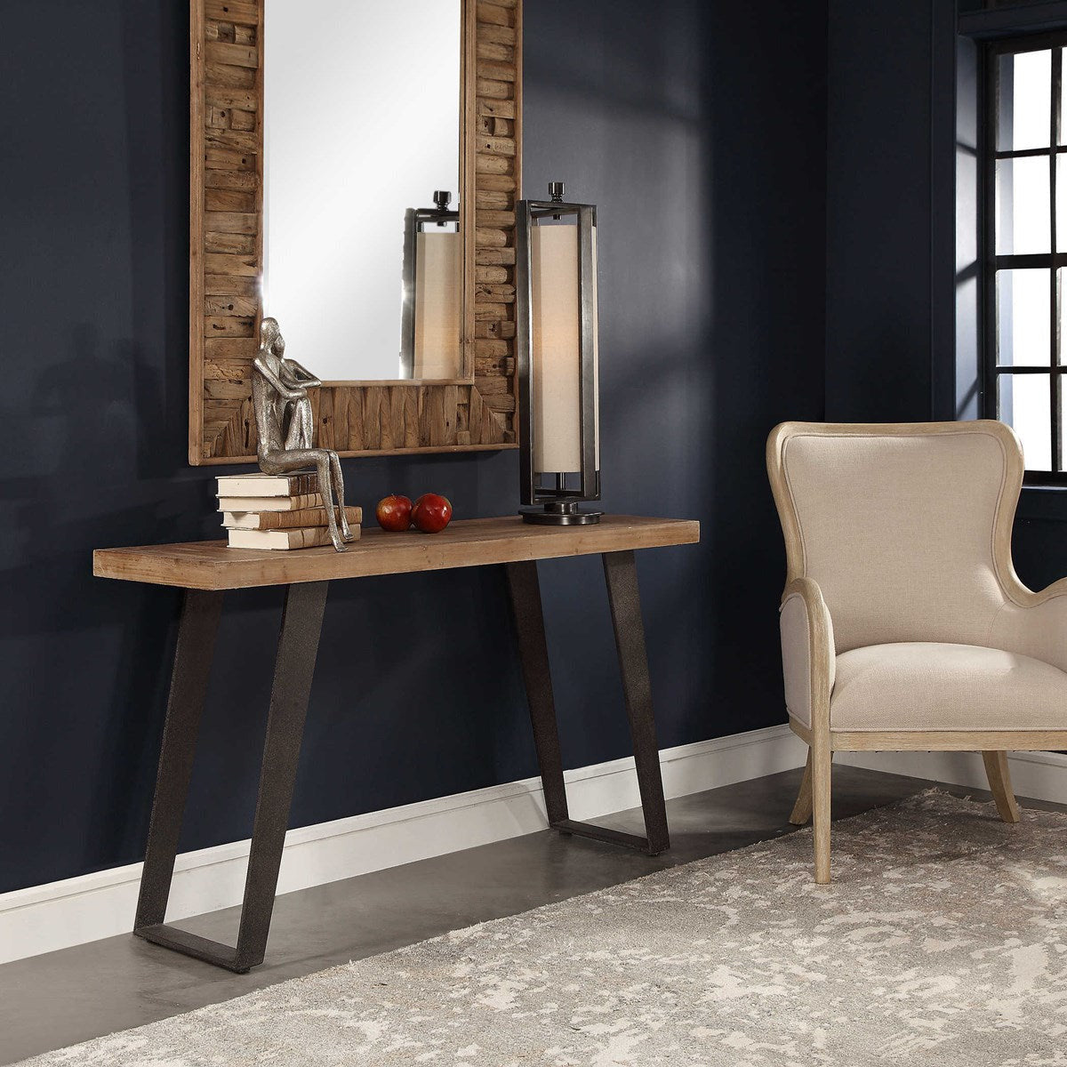 Uttermost Freddy Weathered Fir Wood With Industrial Aged Black Metal Console Table - Image 2