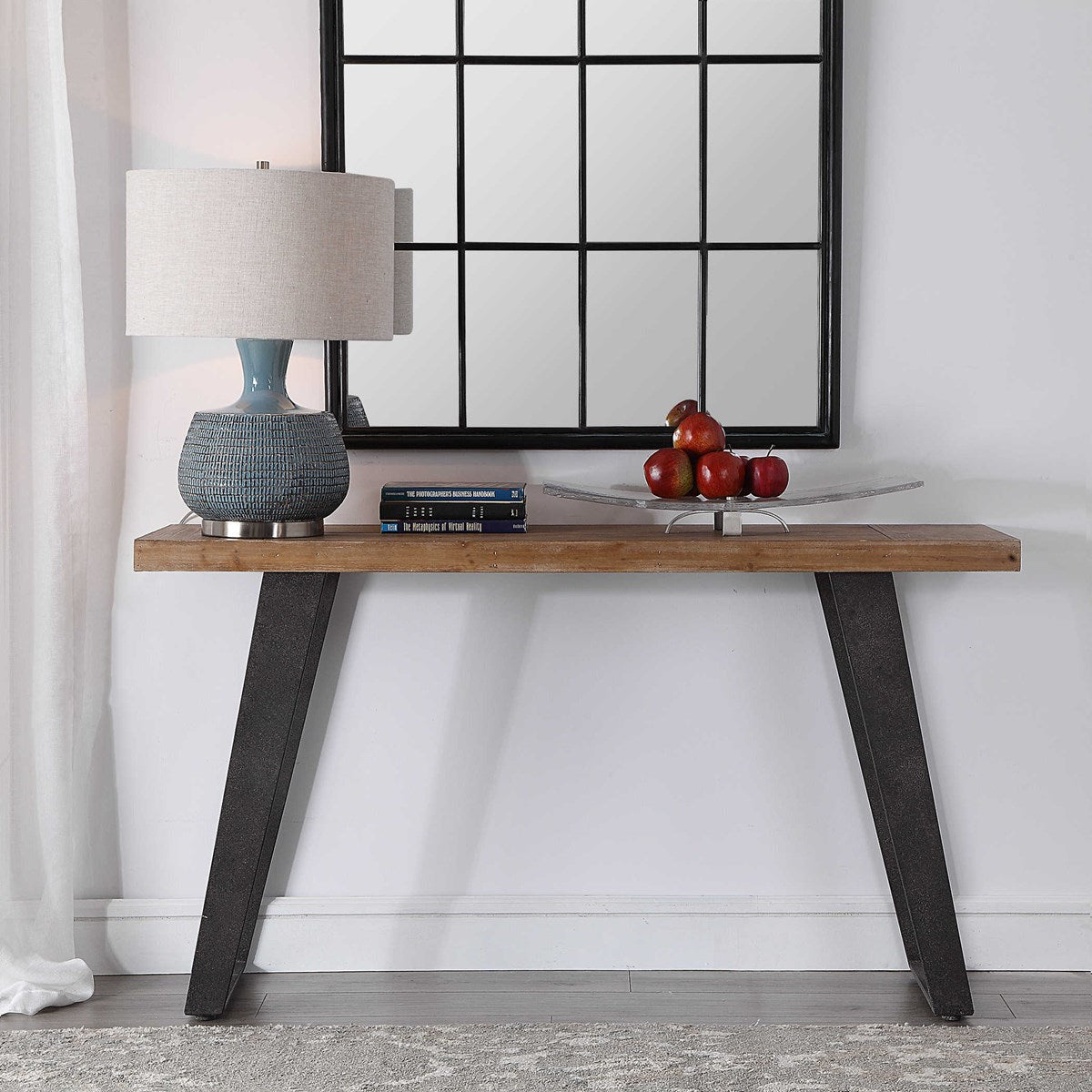 Uttermost Freddy Weathered Fir Wood With Industrial Aged Black Metal Console Table - Image 3