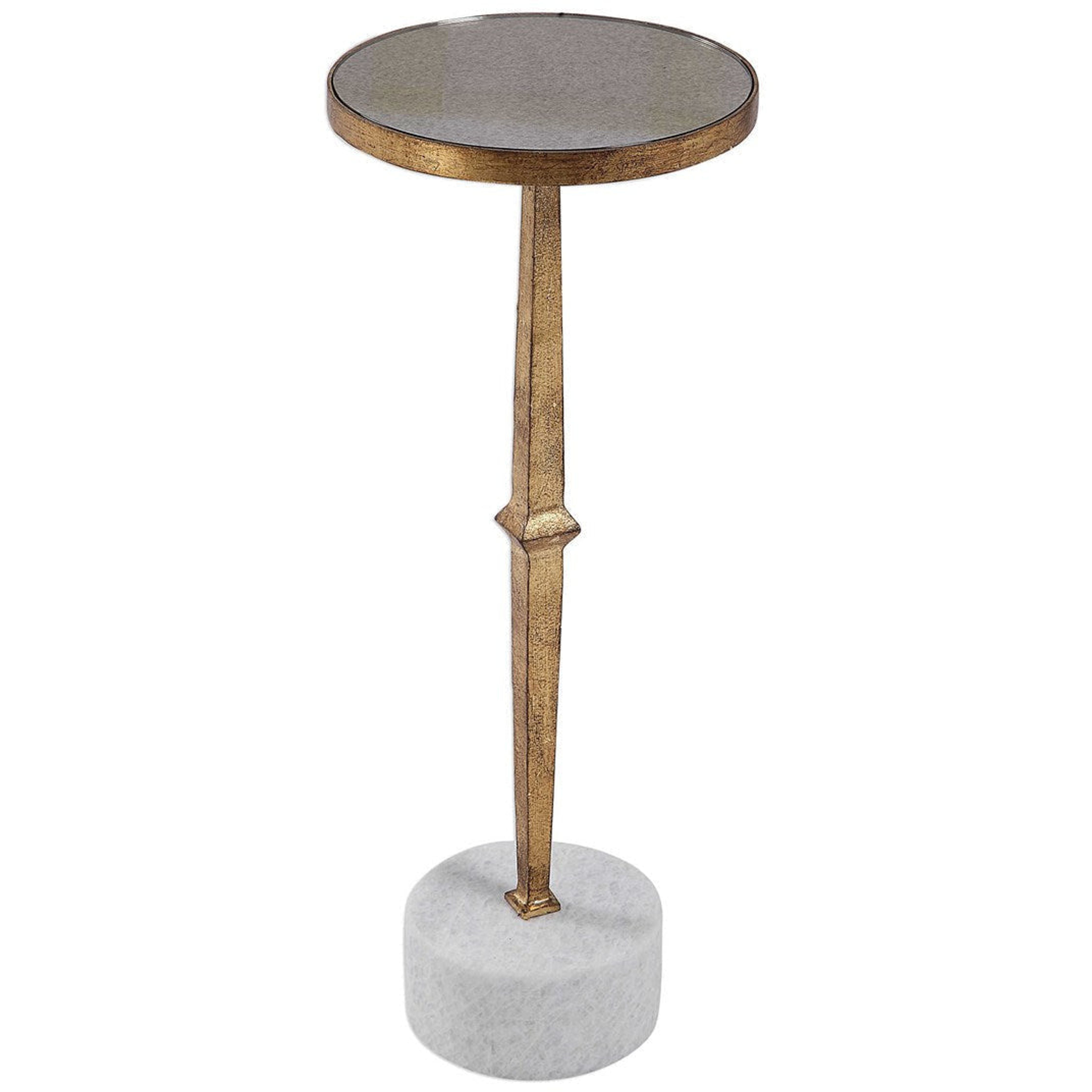 Uttermost Miriam Antiqued Mirror Top With Iron and White Marble Contemporary Round Drink Table - Image 2