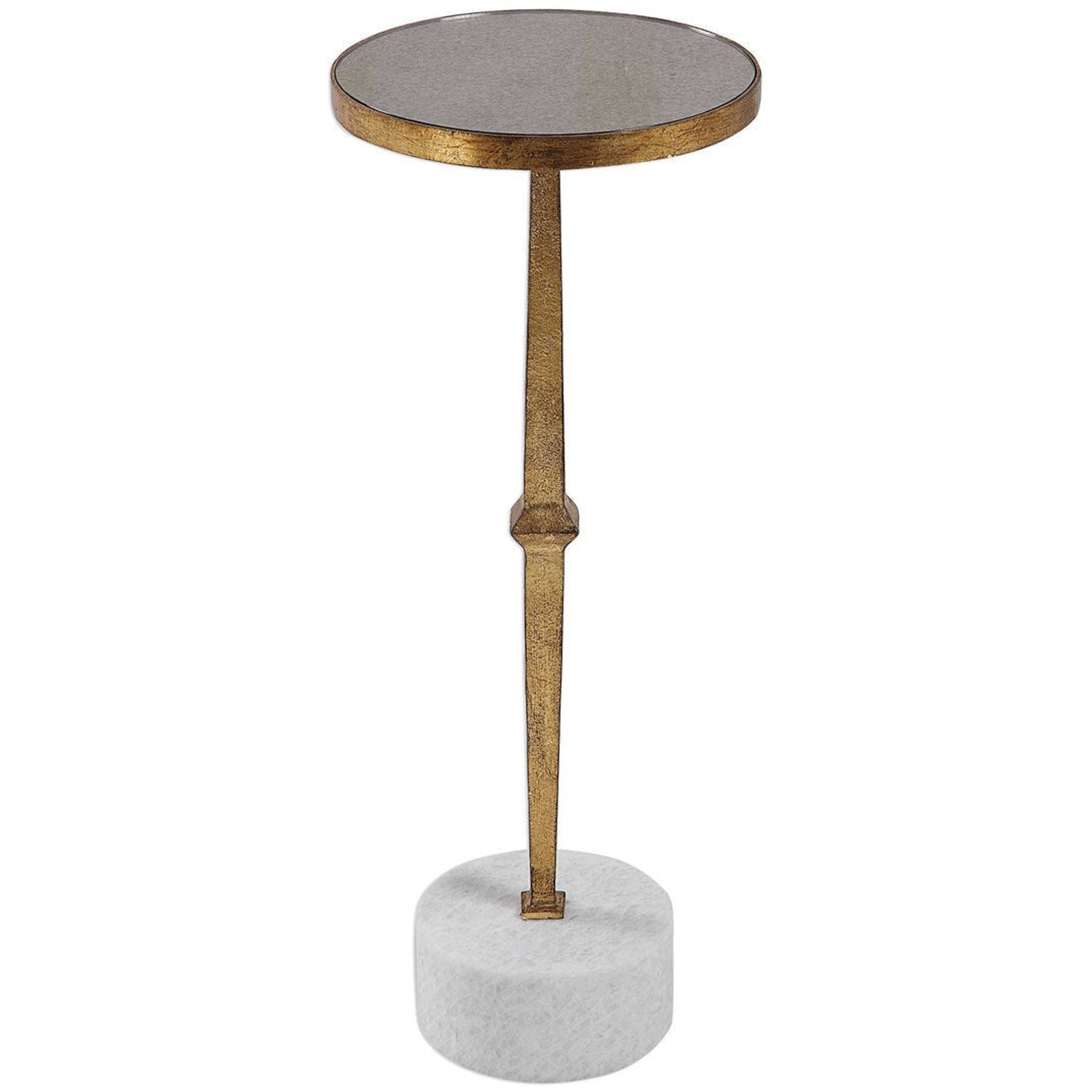 Uttermost Miriam Antiqued Mirror Top With Iron and White Marble Contemporary Round Drink Table - Image 3