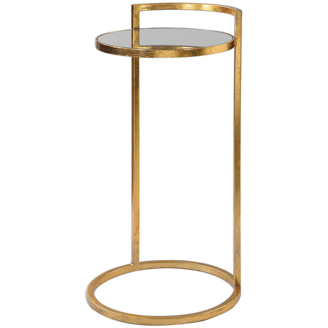 Uttermost Cailin Mirrored Top With Gold Leaf Iron Base Round Accent Table - Image 3