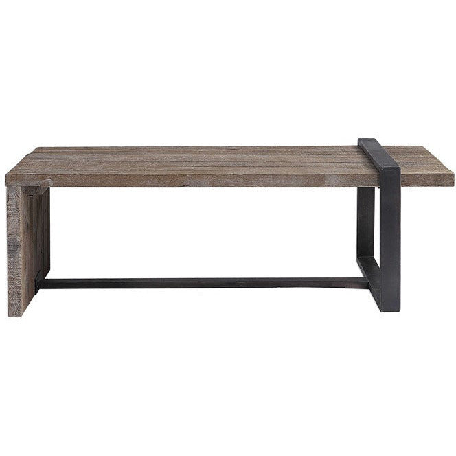 Uttermost Genero Weathered Gray Wash Wood With Aged Iron Rustic Modern Coffee Table - Image 3