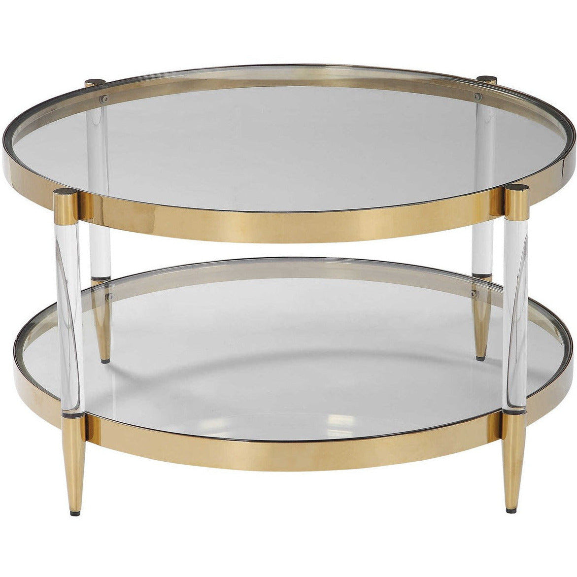 Uttermost Kellen Glass Too With Acrylic and Gold Base Round Coffee Table - Image 3